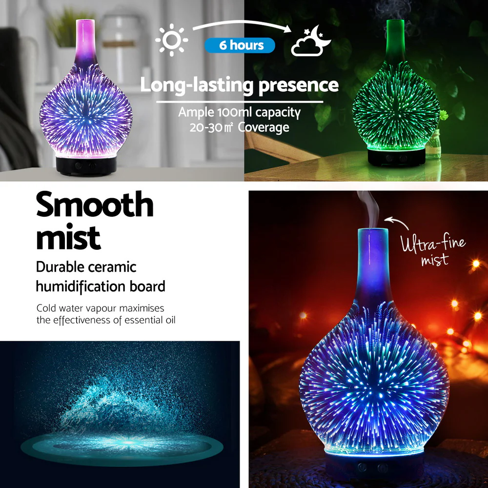 Devanti Ultrasonic Aroma Aromatherapy Diffuser 3D Light Oil Firework Humidifier - Image 6