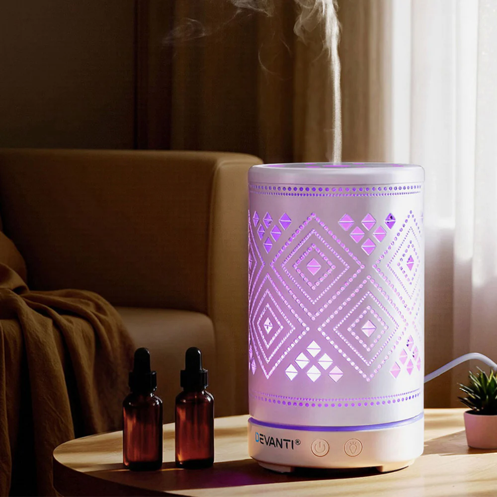 Devanti Ultrasonic Aroma Diffuser Aromatherapy 100ml LED Lights Iron Humidifier Forest - Image 2