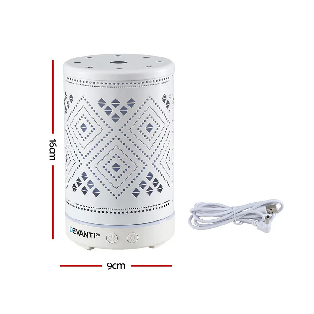 Devanti Ultrasonic Aroma Diffuser Aromatherapy 100ml LED Lights Iron Humidifier Forest - Image 3
