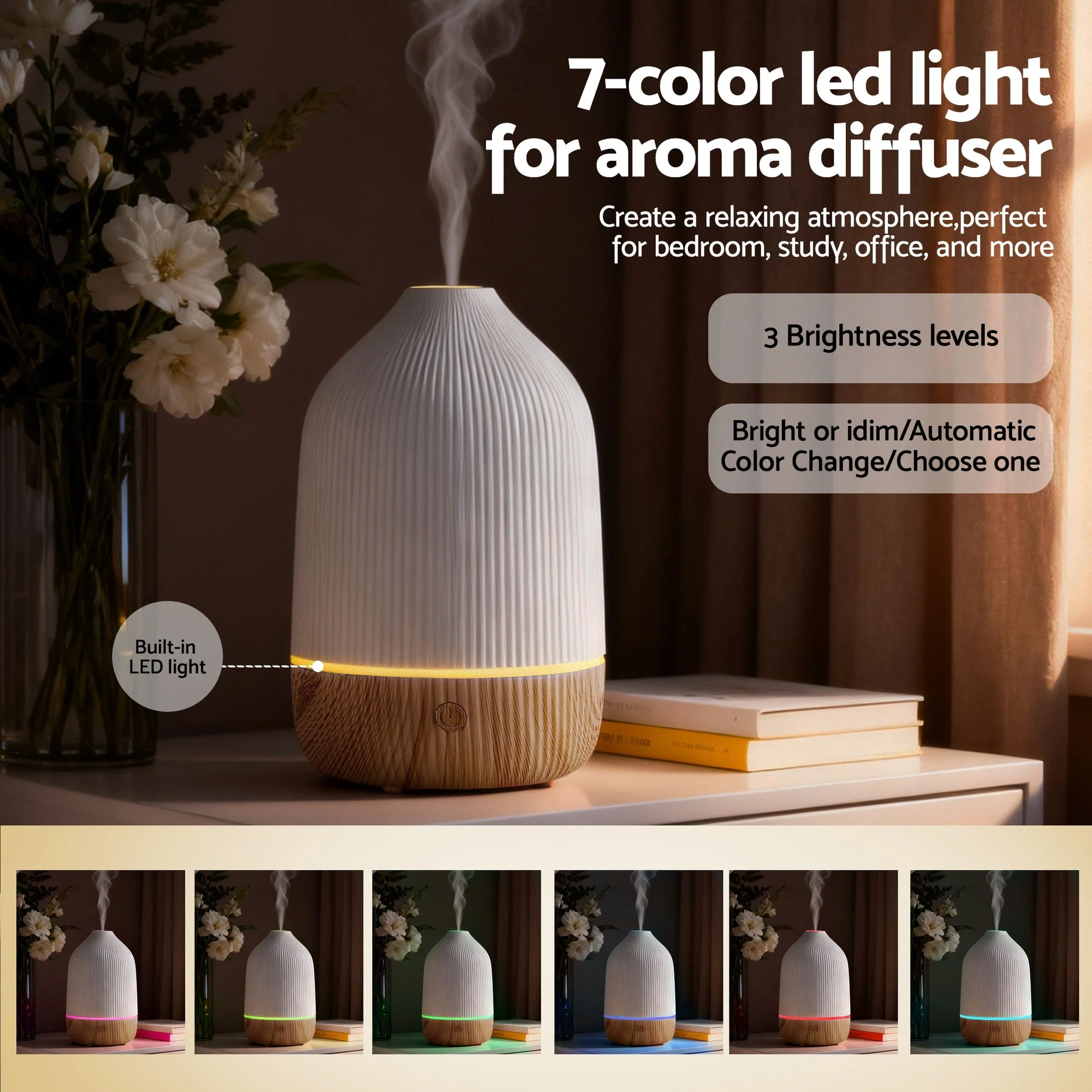 Devanti Ultrasonic Aroma Diffuser Aromatherapy 100ml LED Lights Iron Humidifier Forest - Image 6