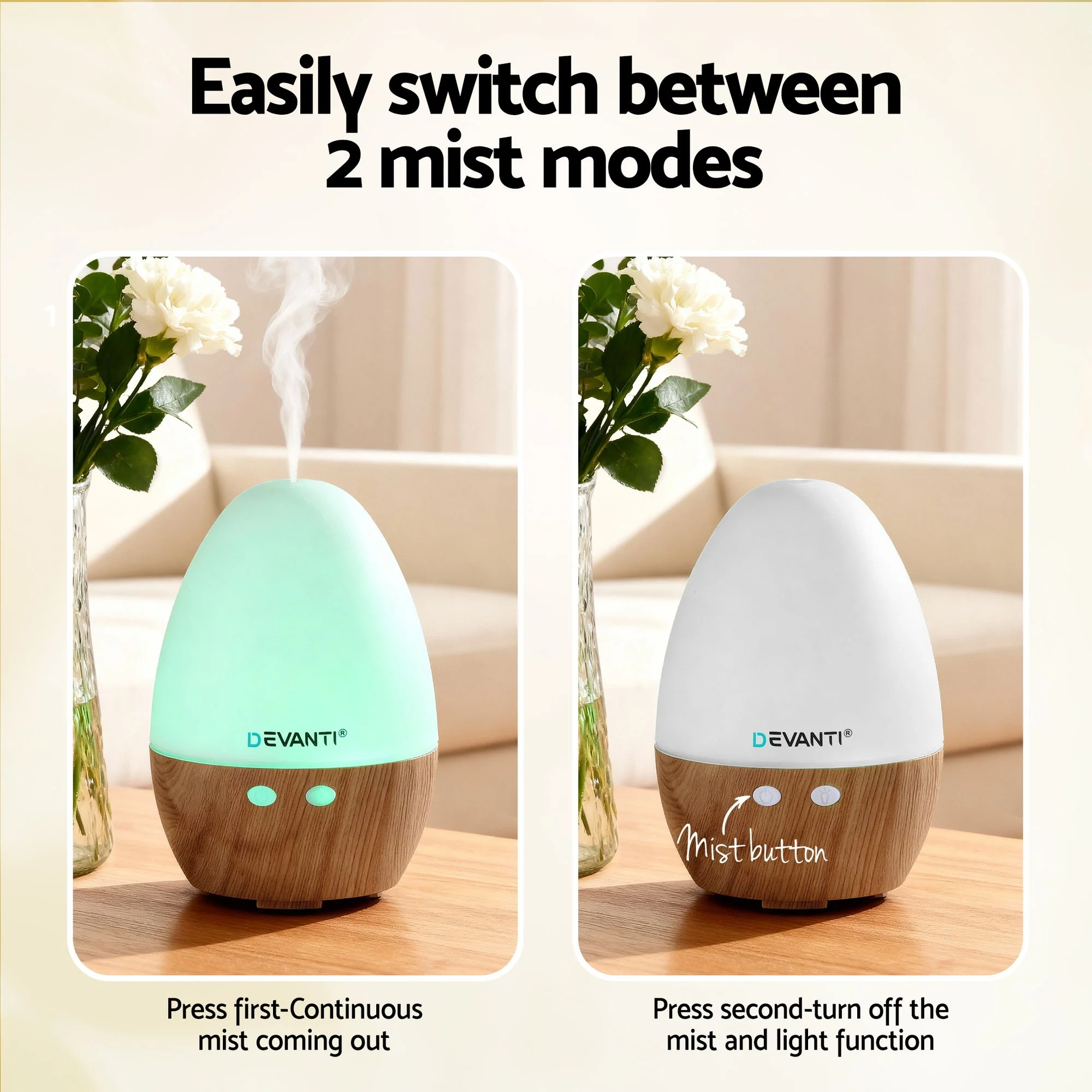 Devanti Ultrasonic Aroma Diffuser Aromatherapy 130ml LED Lights Iron Humidifier Forest - Image 5