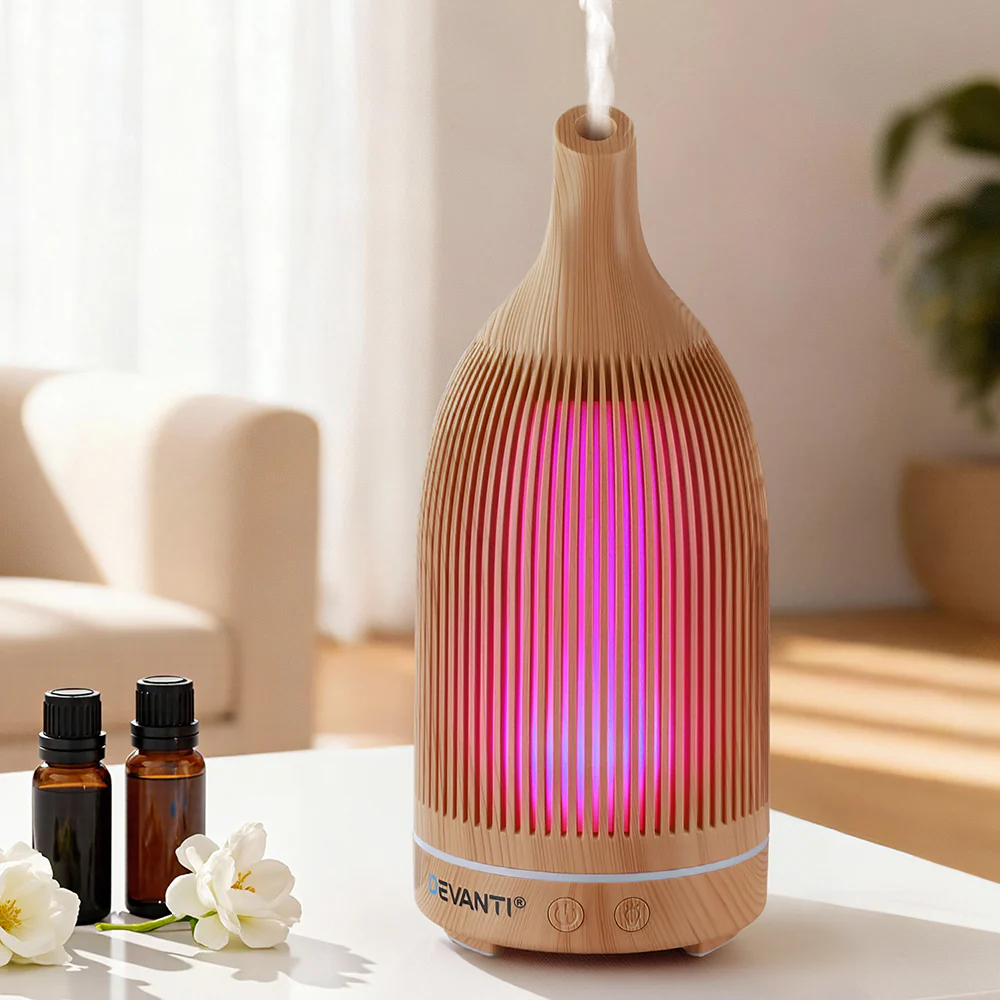 Devanti Ultrasonic Aroma Diffuser Aromatherapy 200ml LED Lights Iron Humidifier Forest Light wood grain - Image 2