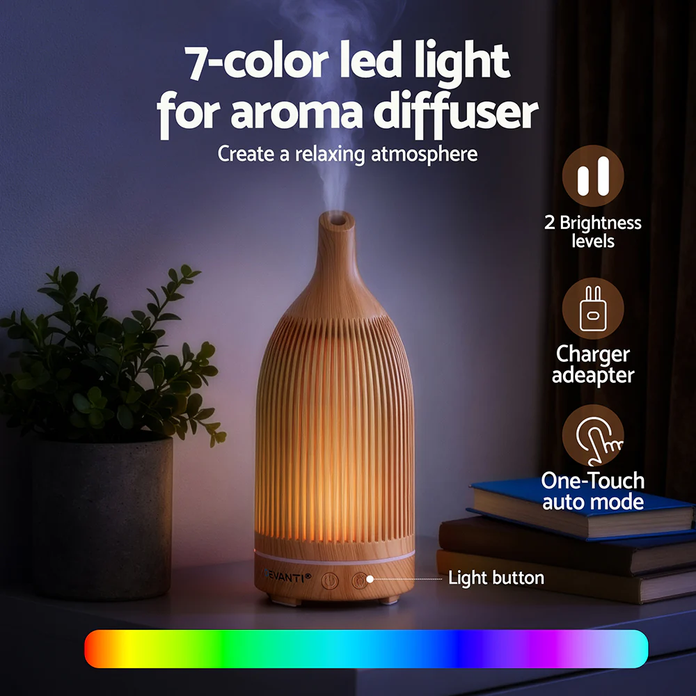 Devanti Ultrasonic Aroma Diffuser Aromatherapy 200ml LED Lights Iron Humidifier Forest Light wood grain - Image 6