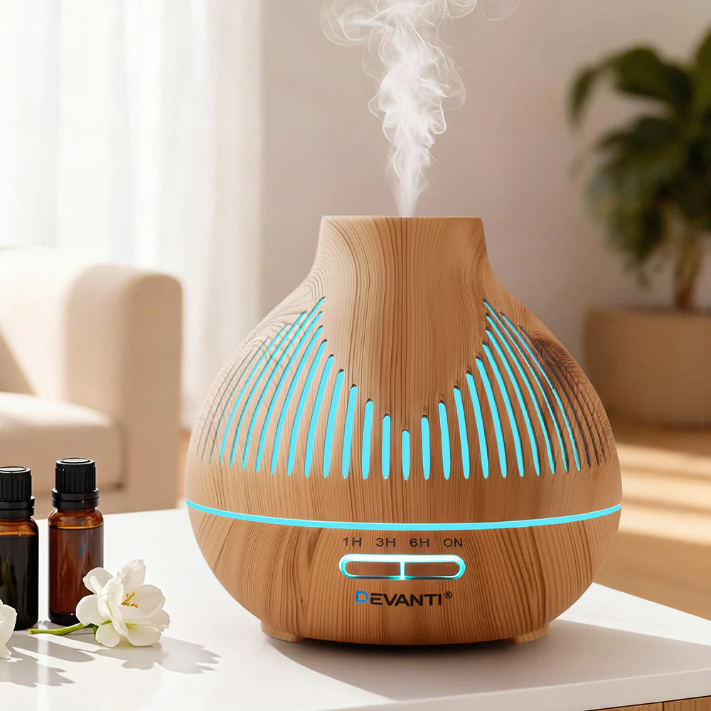 Devanti Ultrasonic Aroma Diffuser Aromatherapy 400ml LED Lights Iron Humidifier Forest Light wood grain - Image 2
