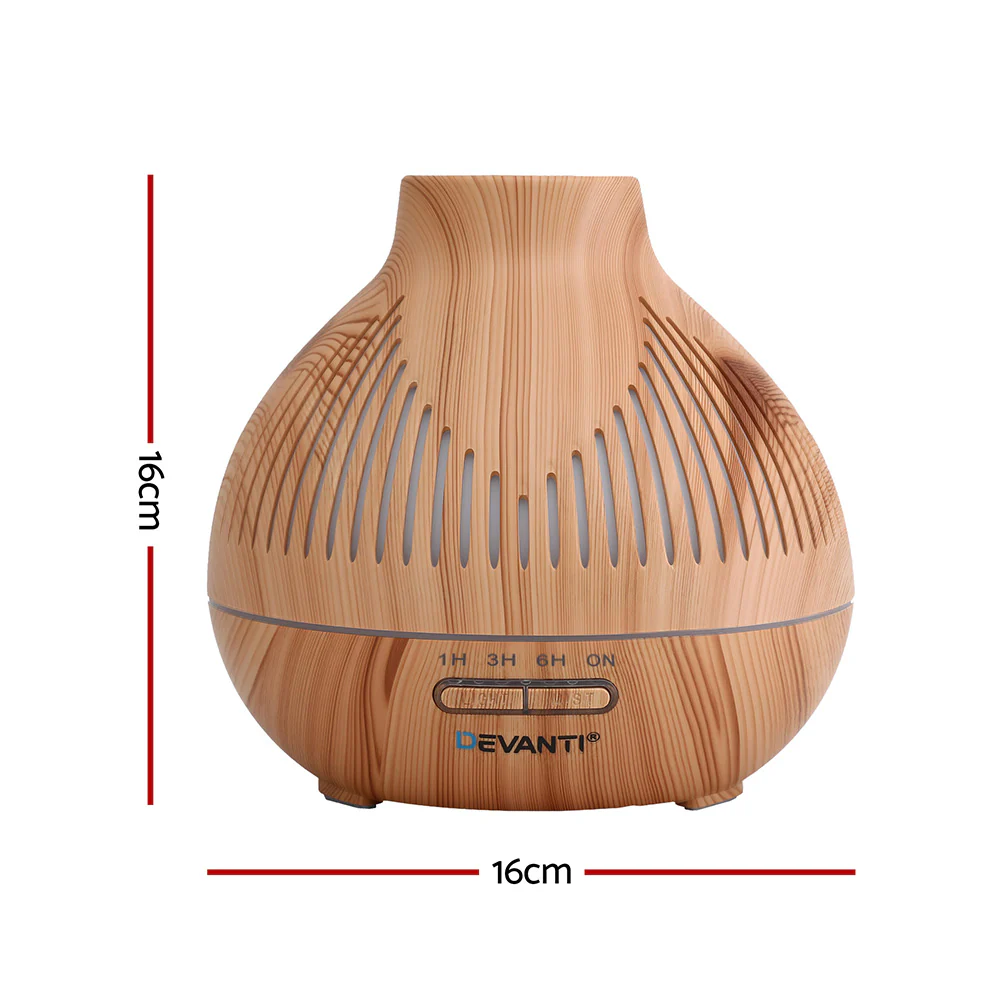 Devanti Ultrasonic Aroma Diffuser Aromatherapy 400ml LED Lights Iron Humidifier Forest Light wood grain - Image 3