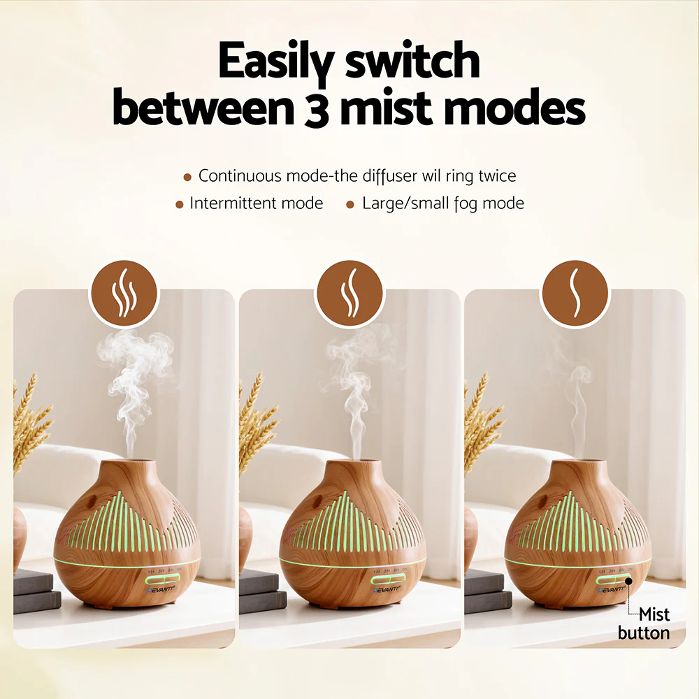 Devanti Ultrasonic Aroma Diffuser Aromatherapy 400ml LED Lights Iron Humidifier Forest Light wood grain - Image 5
