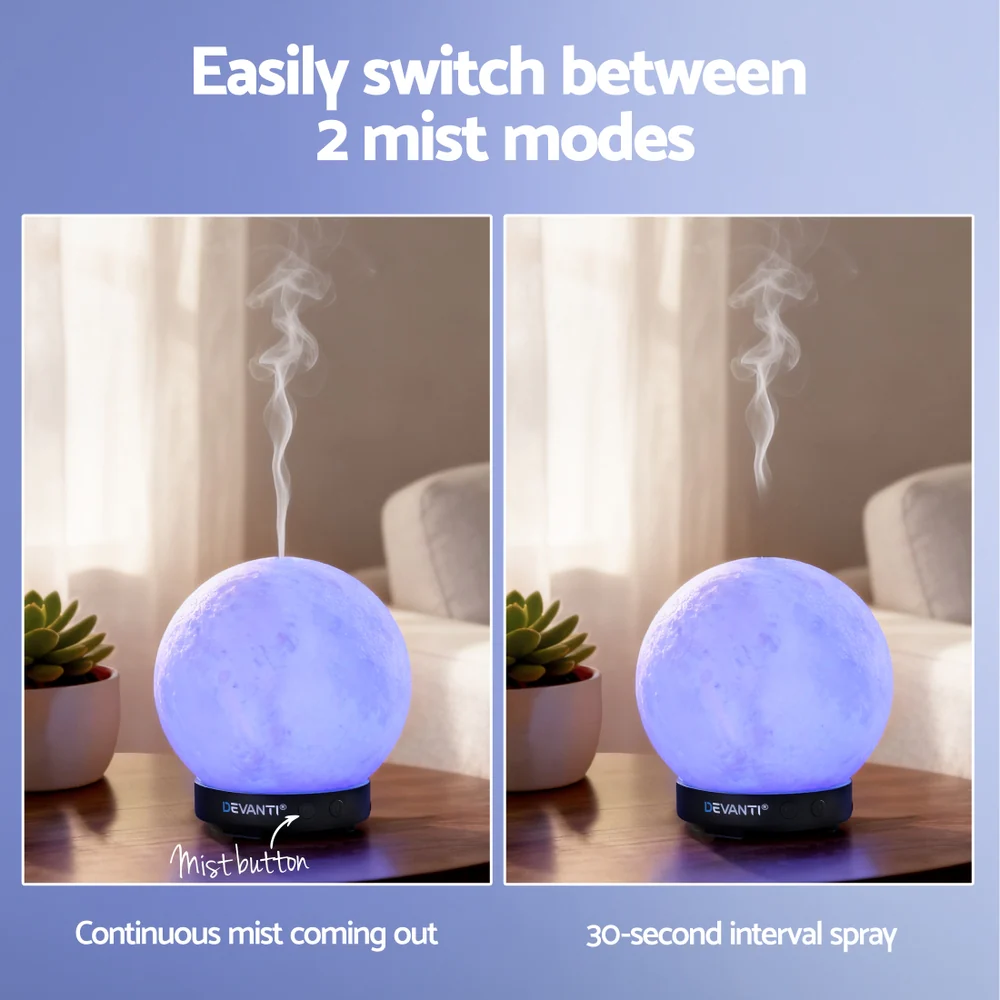 Devanti Ultrasonic Aroma Diffuser Aromatherapy Moon Lamp 200ml - Image 5