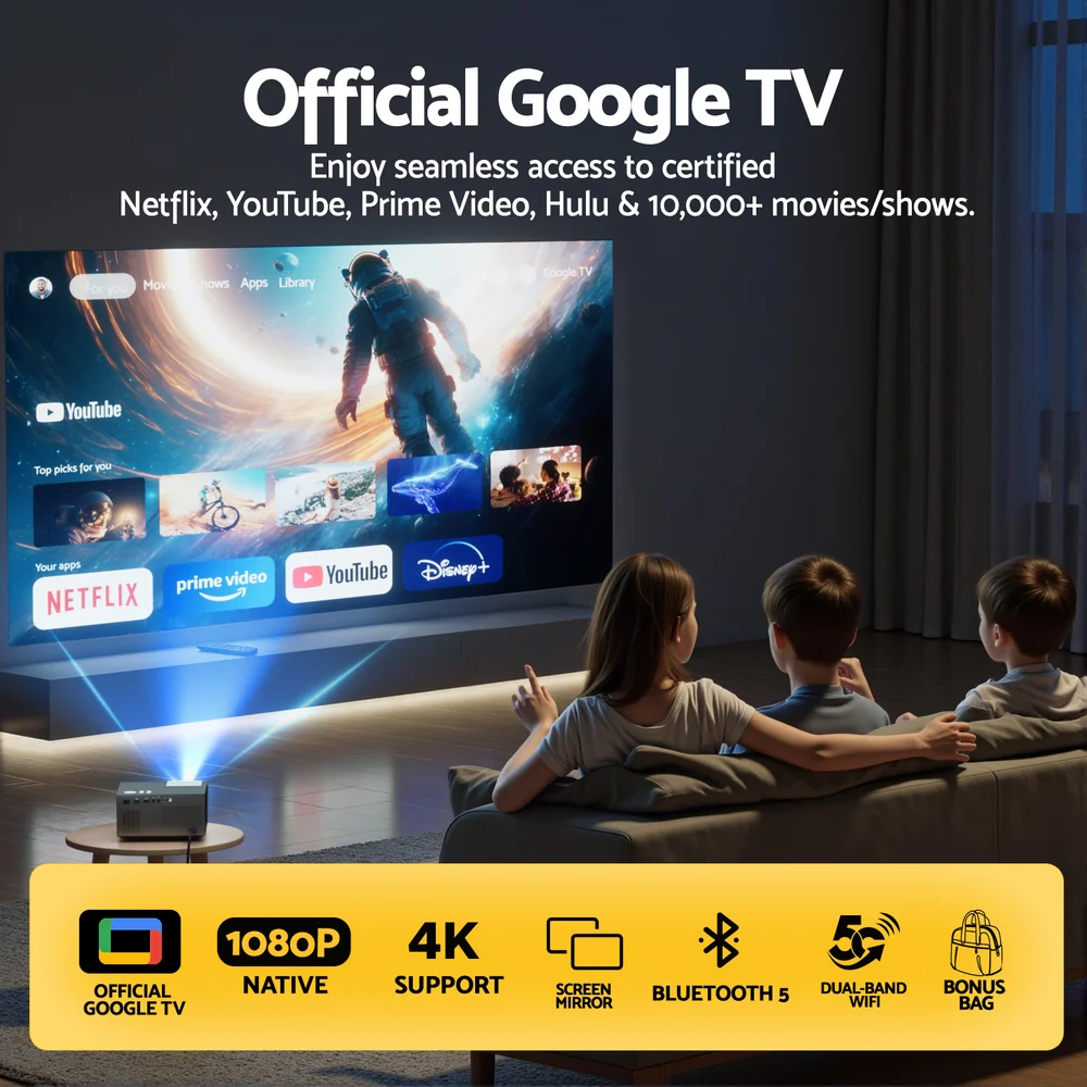 Devanti Video Project 4K 1080P Official Google TV 5G Wifi Home Cinema - Image 5