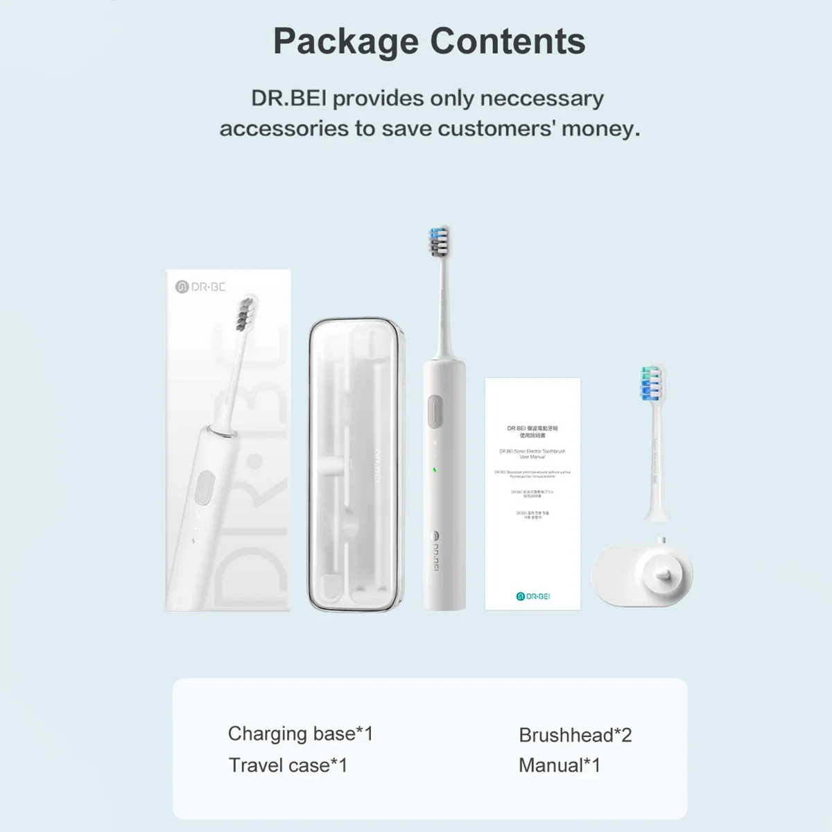 DR.BEI Sonic Electric Toothbrush Rechargeable Portable (White) - Image 9