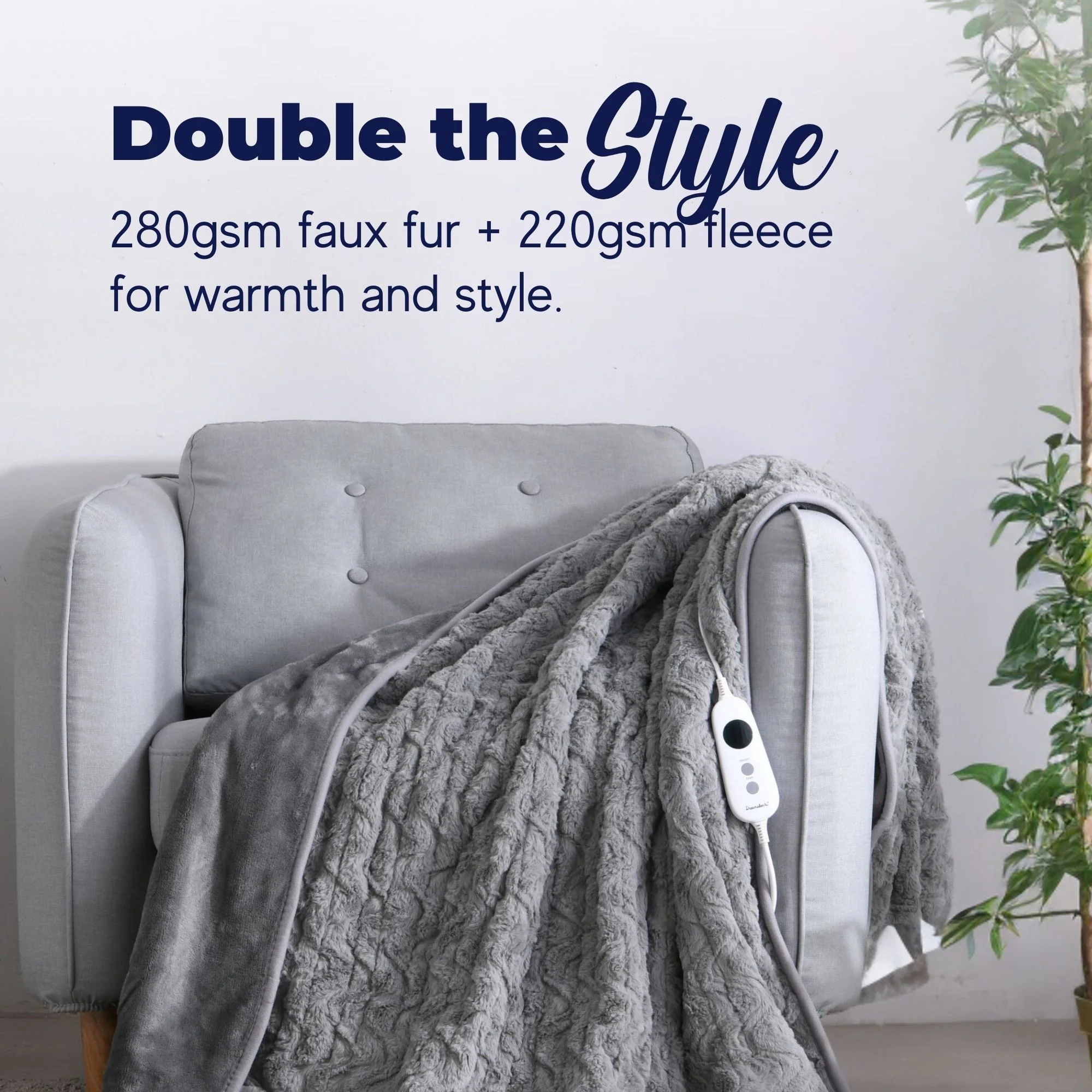 Dreamaker 500gsm Faux Fur Electric Heated Throw Blanket [120x160cm] (Silver) - Image 3