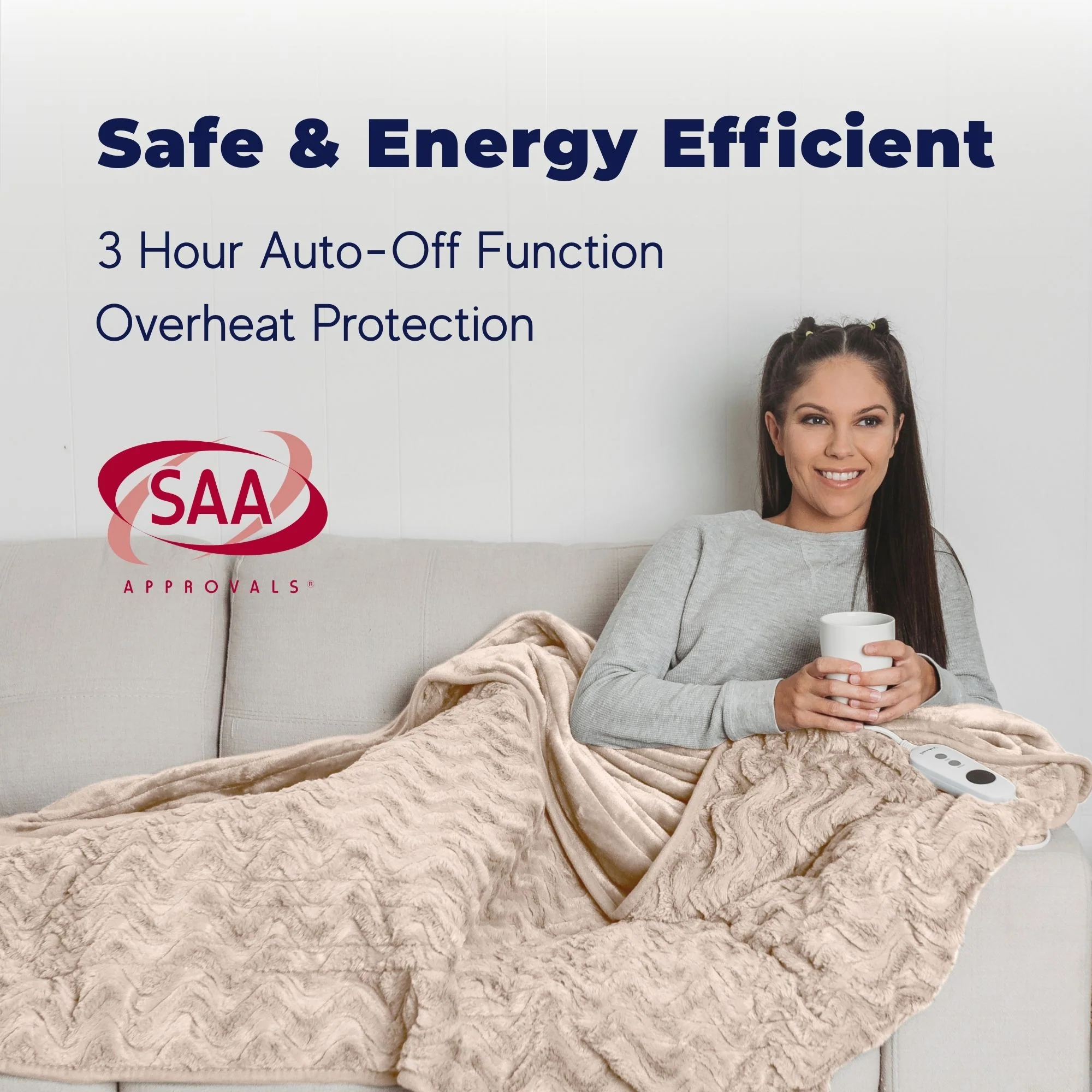 Dreamaker 500gsm Faux Fur Electric Heated Throw Blanket [130x160cm] (Natural) - Image 5