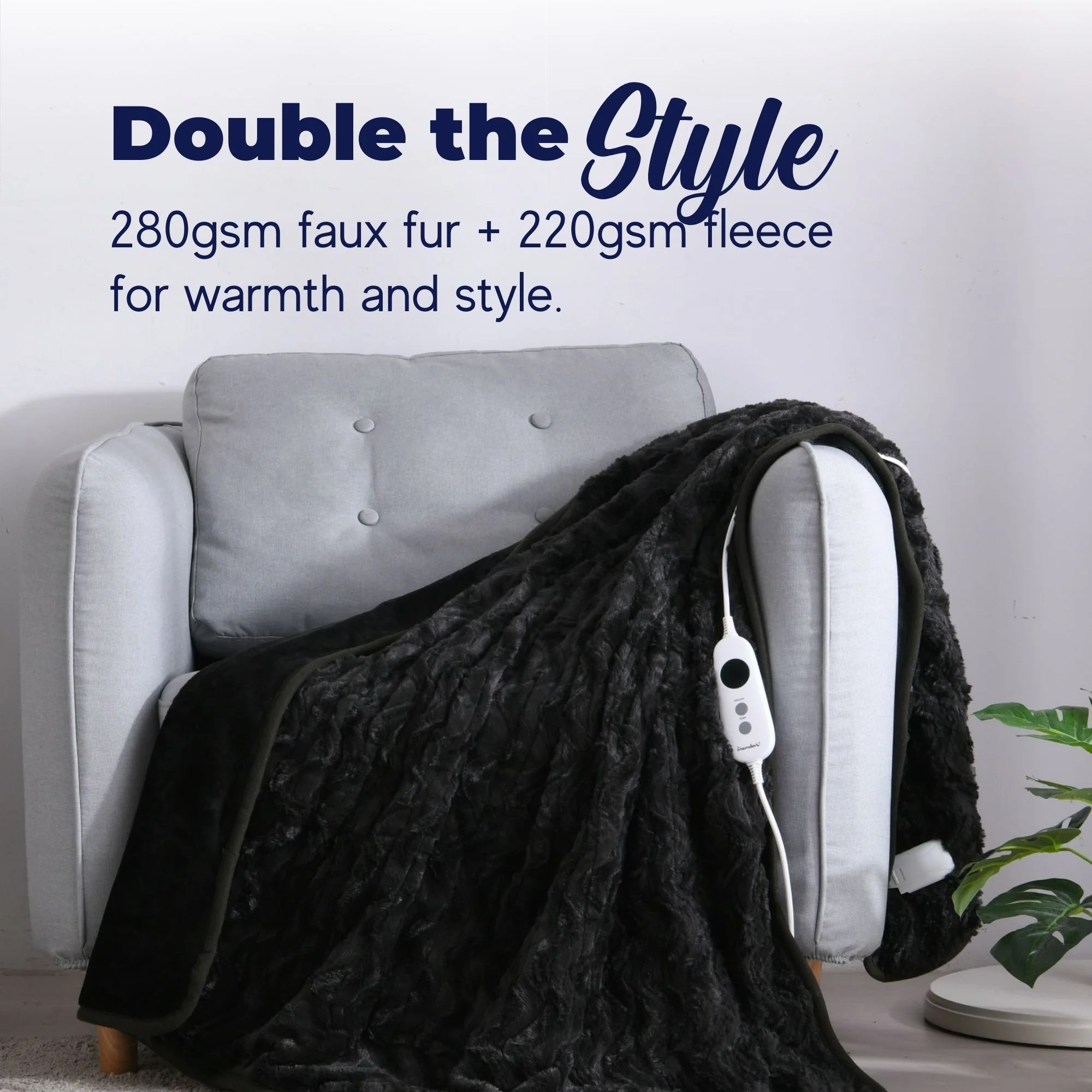 Dreamaker 500gsm Faux Fur Electric Heated Throw Blanket [180x200cm] (Charcoal) - Image 3