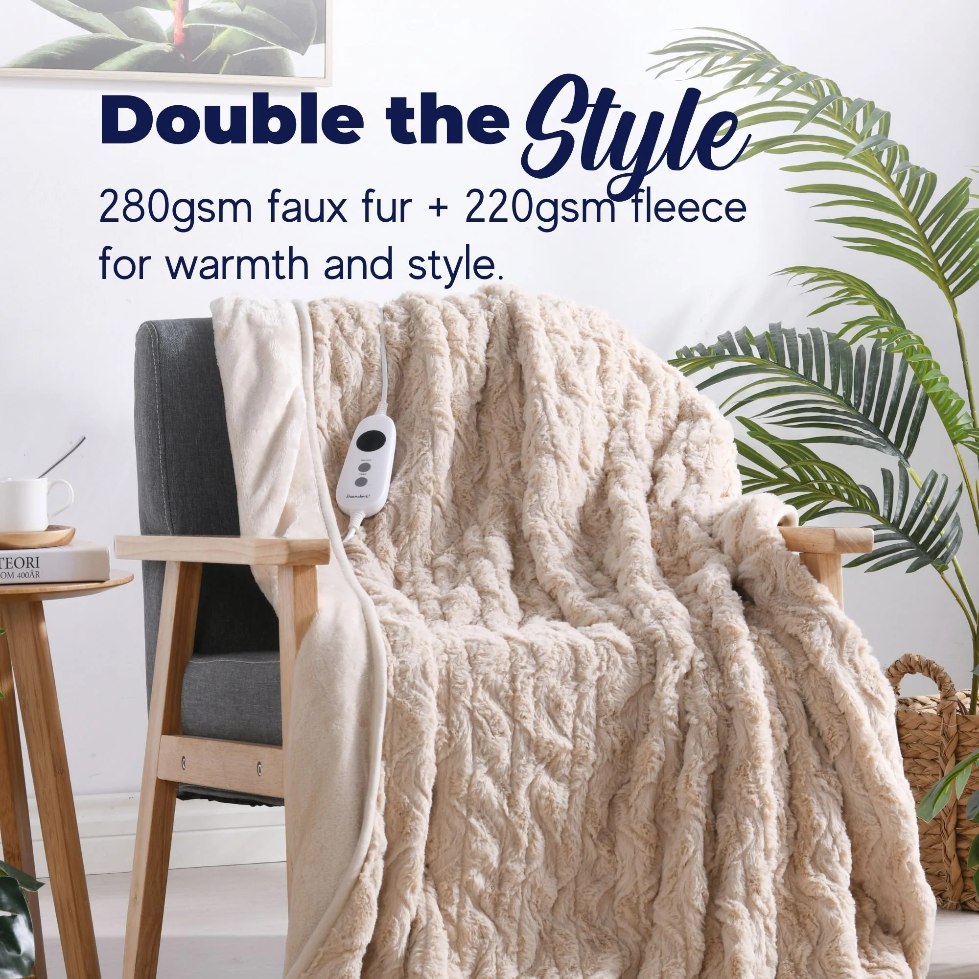 Dreamaker 500gsm Faux Fur Electric Heated Throw Blanket [180x200cm] (Natural) - Image 3