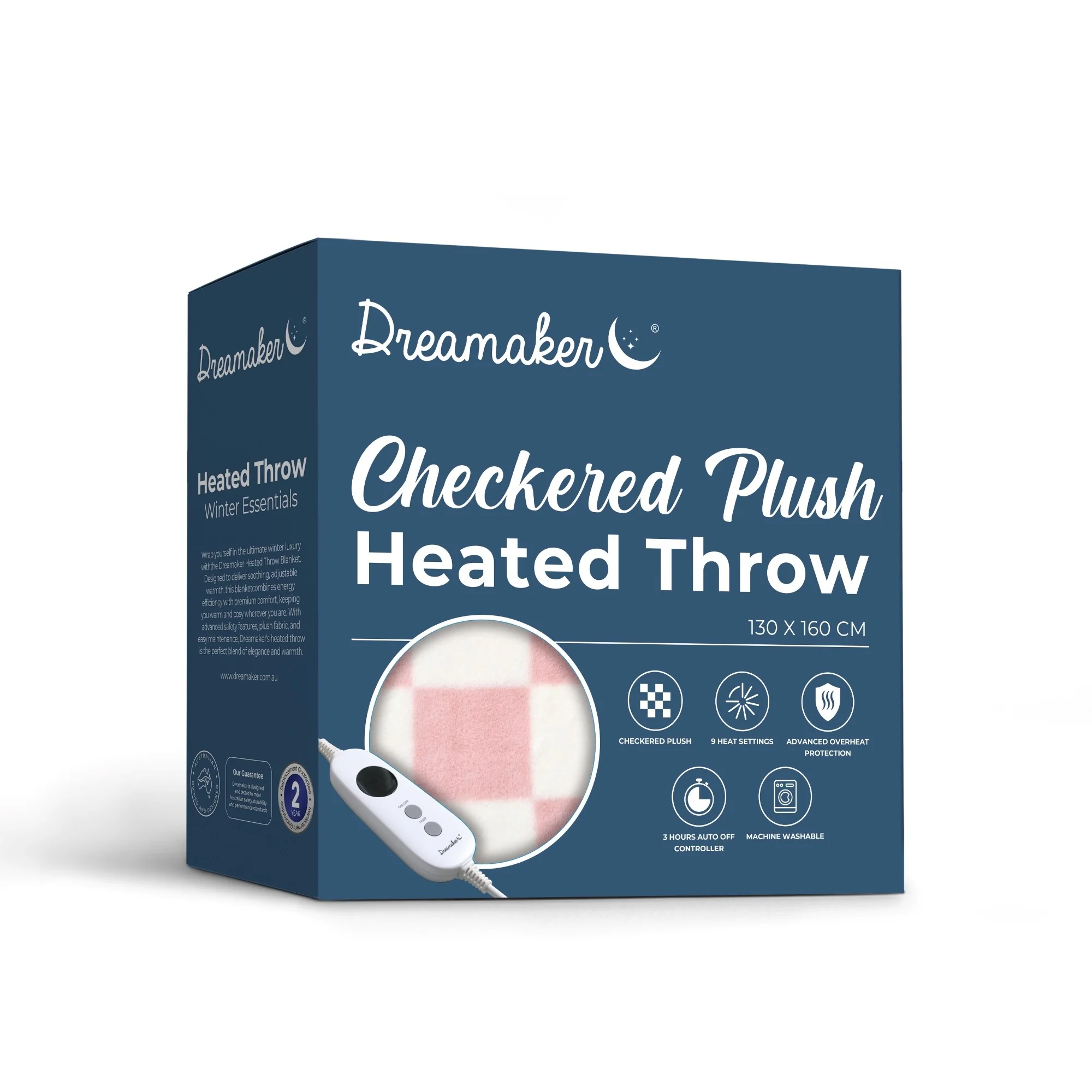 Dreamaker Checkered Plush Electric Heated Throw Blanket [130x160cm] (Pink/Cream) - Image 8