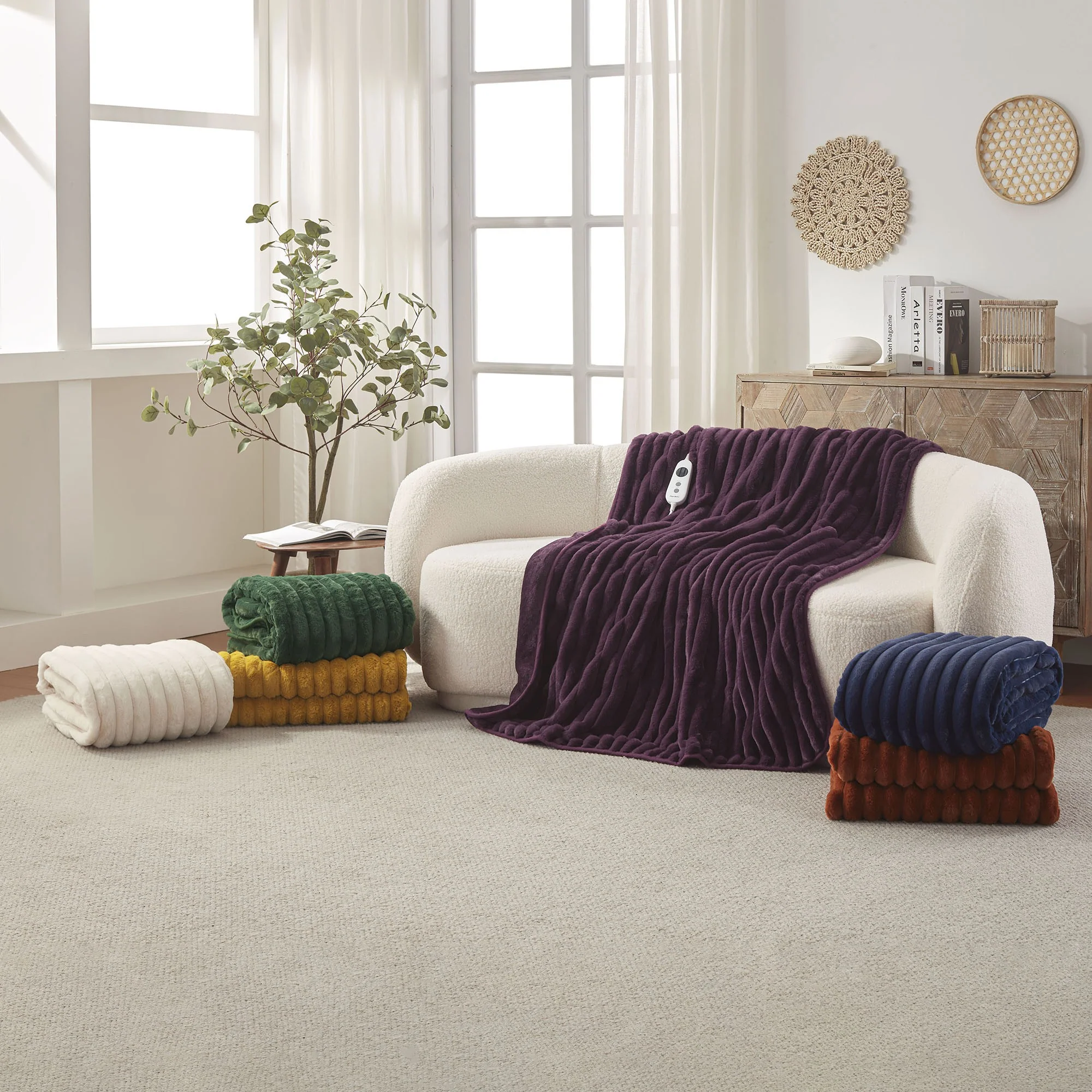 Dreamaker Chunky Embossed Fleece Electric Heated Throw Blanket [130x160cm] (Natural) - Image 9