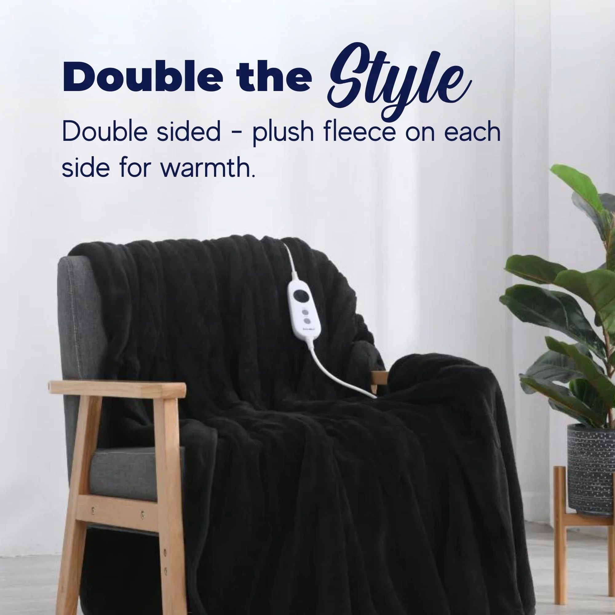 Dreamaker Coral Fleece Electric Heated Throw Blanket [130x160cm] (Black) - Image 3