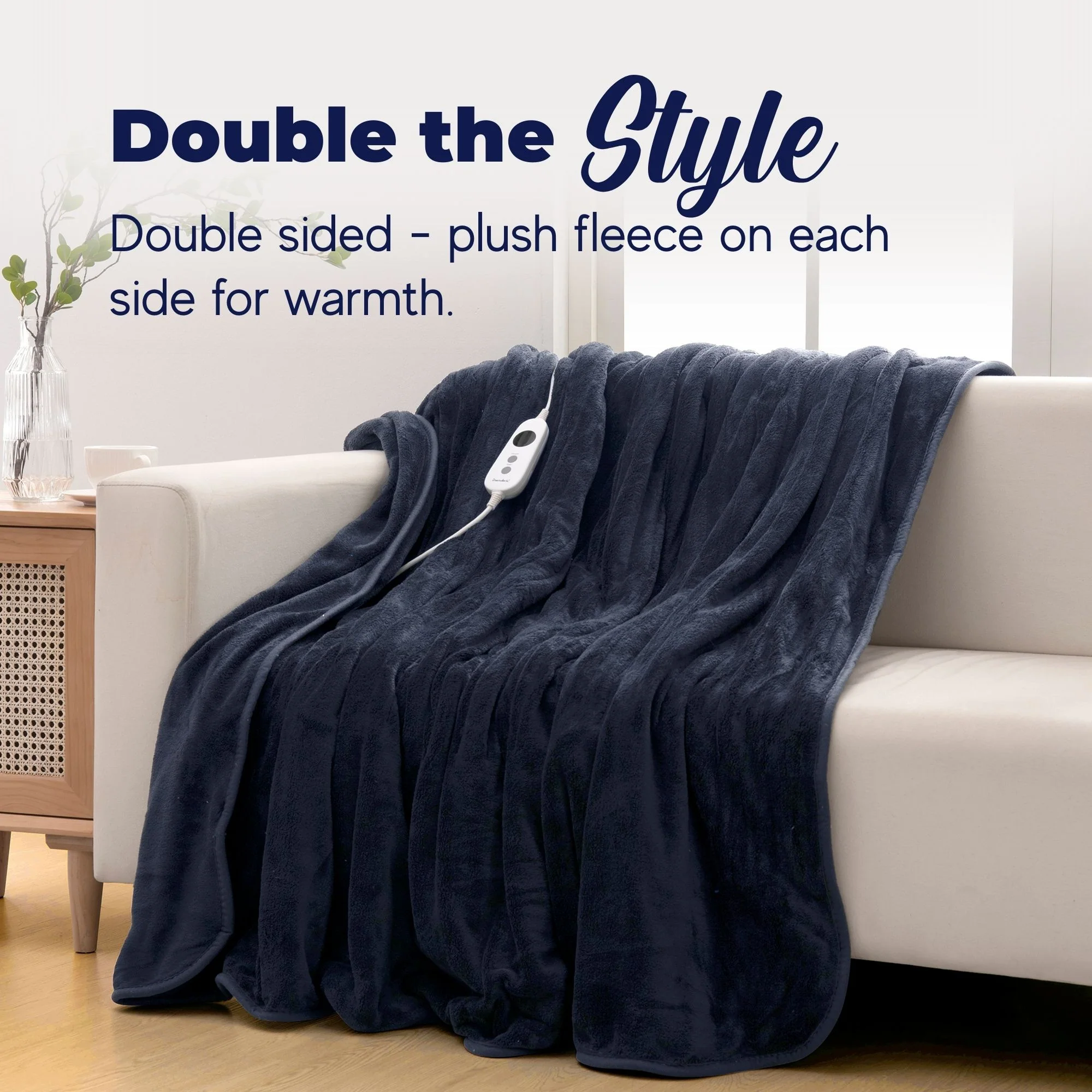 Dreamaker Coral Fleece Electric Heated Throw Blanket [130x160cm] (Midnight Blue) - Image 3