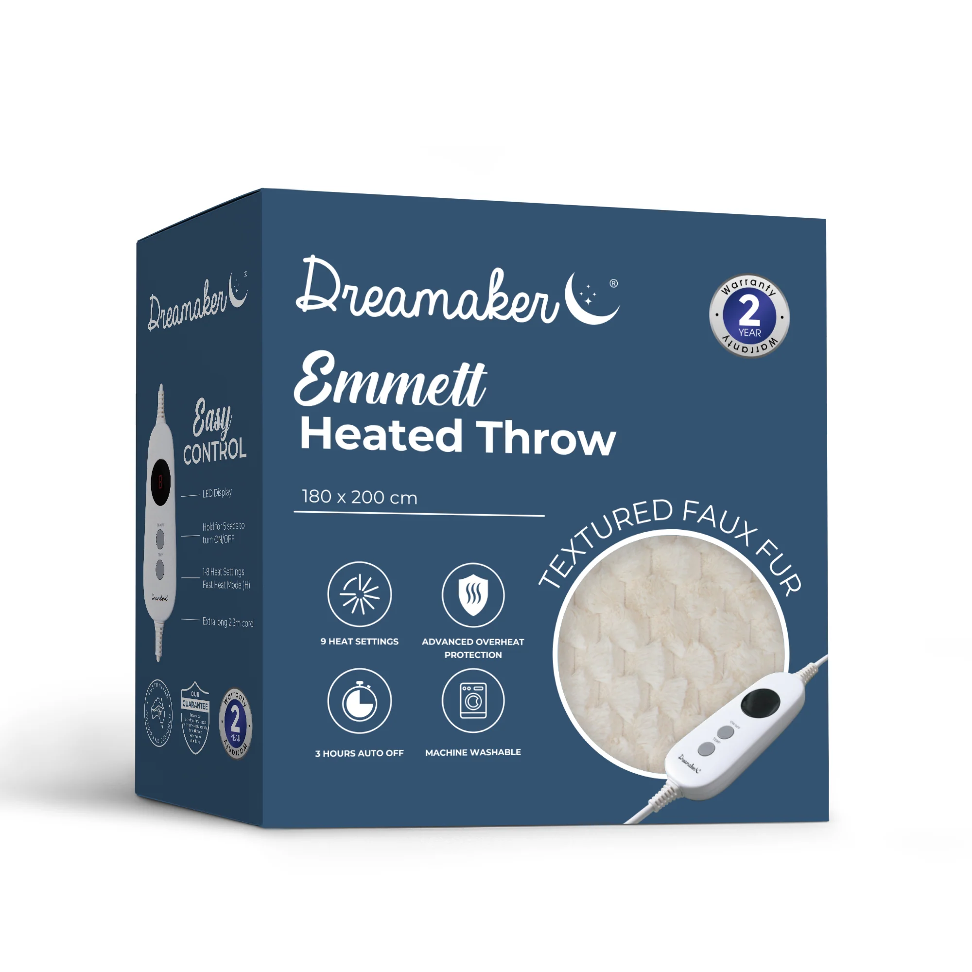 Dreamaker Emmett Textured Faux Fur Heated Throw [180x200cm] (Cream) - Image 8