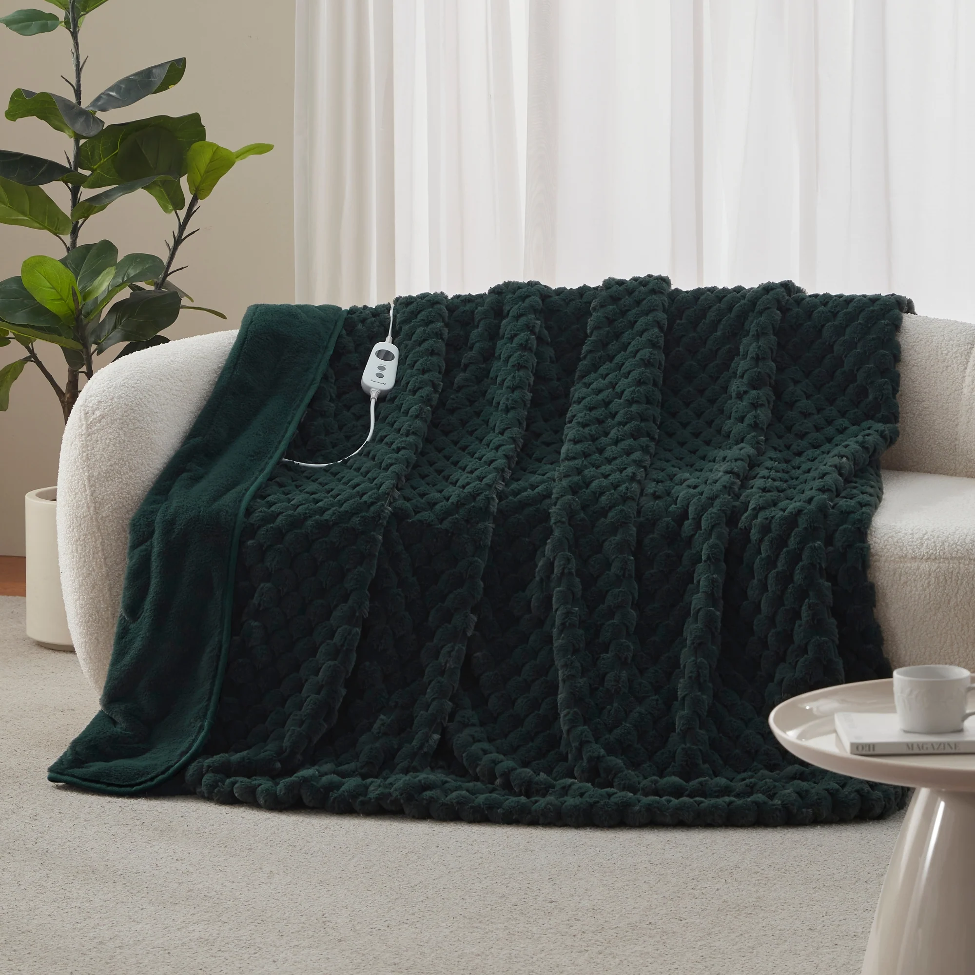 Dreamaker Emmett Textured Faux Fur Heated Throw [180x200cm] (Deep Teal) - Image 2