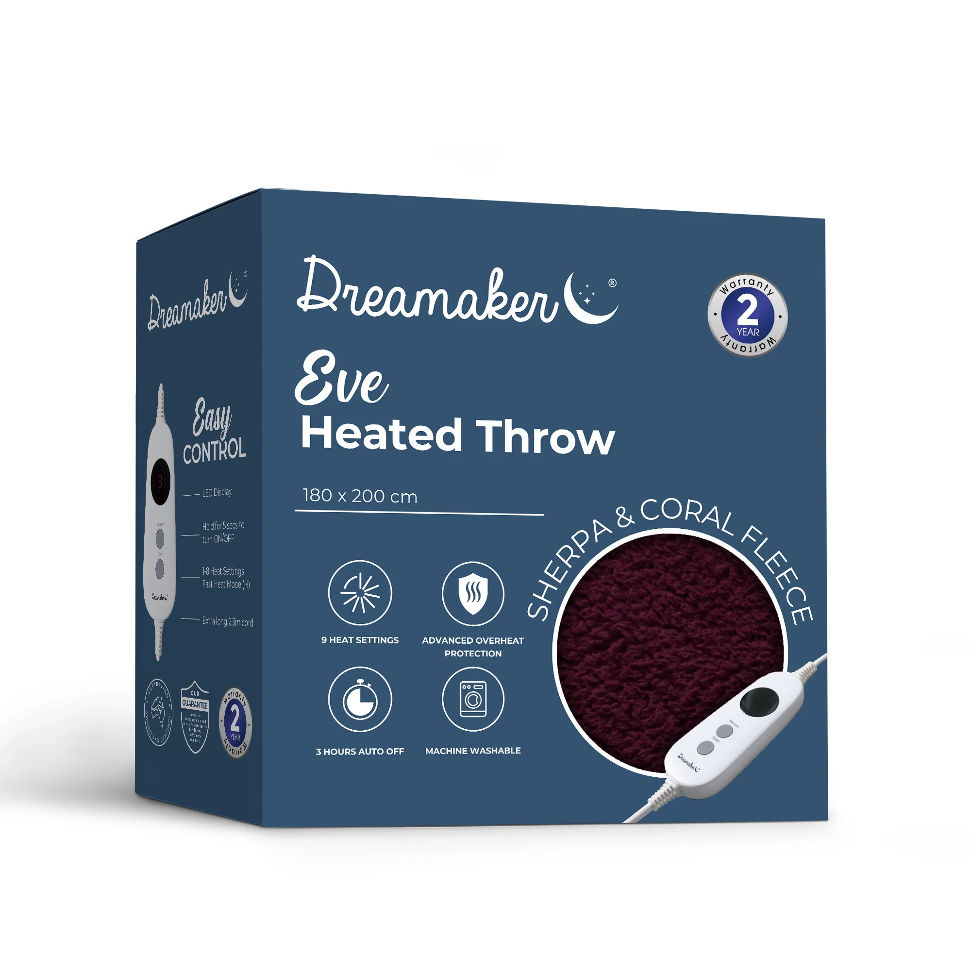 Dreamaker Eve Reversible Sherpa and Coral Fleece Heated Throw [180x200cm] (Cherry/Blush) - Image 7