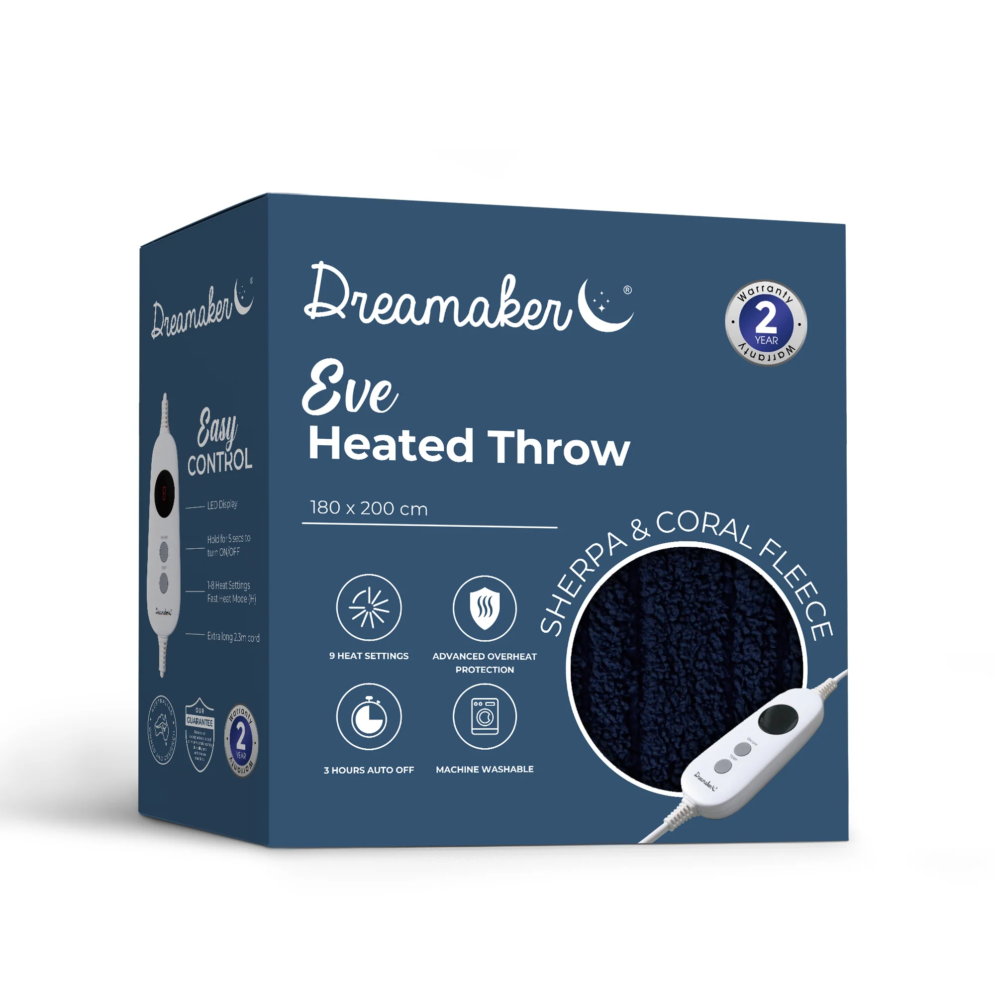 Dreamaker Eve Reversible Sherpa and Coral Fleece Heated Throw [180x200cm] (Midnight Blue/Sky) - Image 7