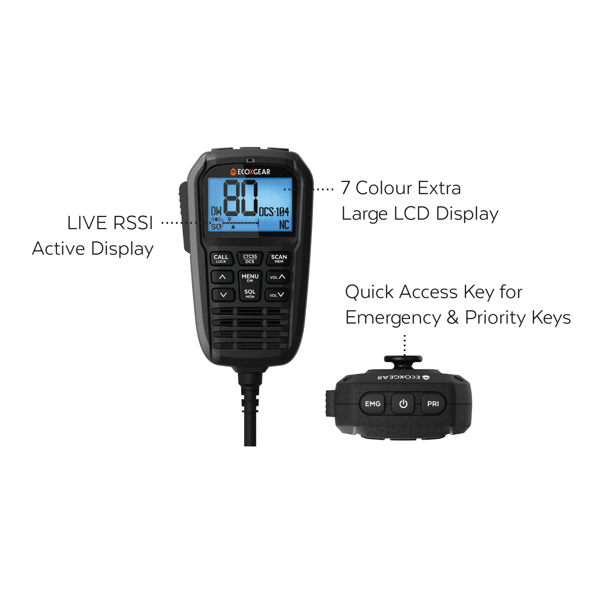 EcoXgear EXG3000 5W Compact Fixed Mount UHF CB Radio with Multi-Colour LCD & Mic - Image 7