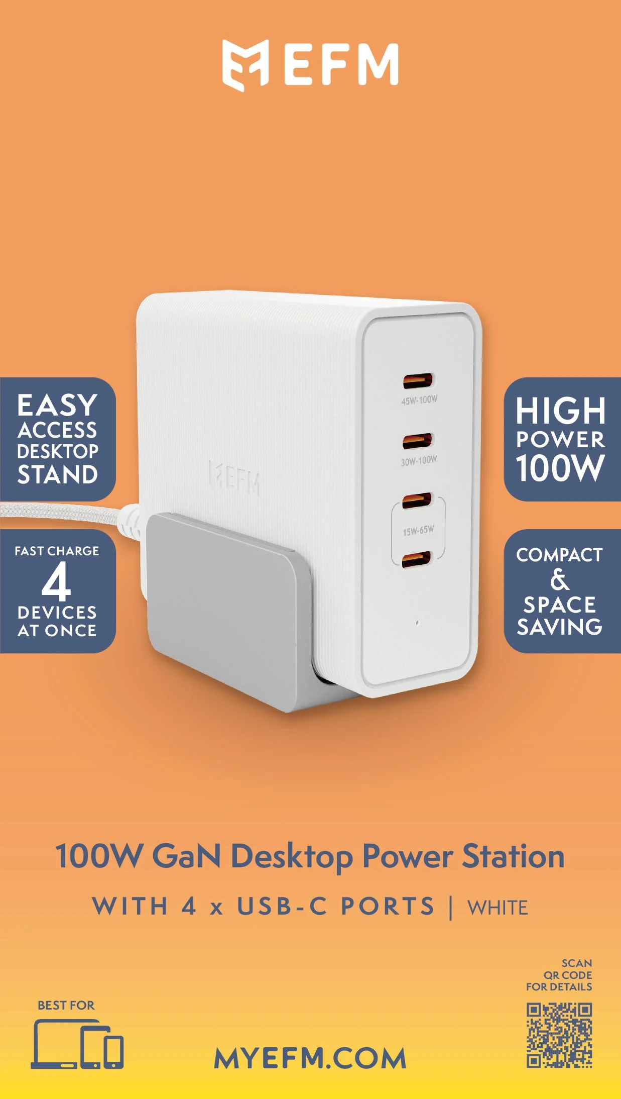 EFM 100W Desktop Power Station with GaN, PD3.1 and PPS (White) - Image 5