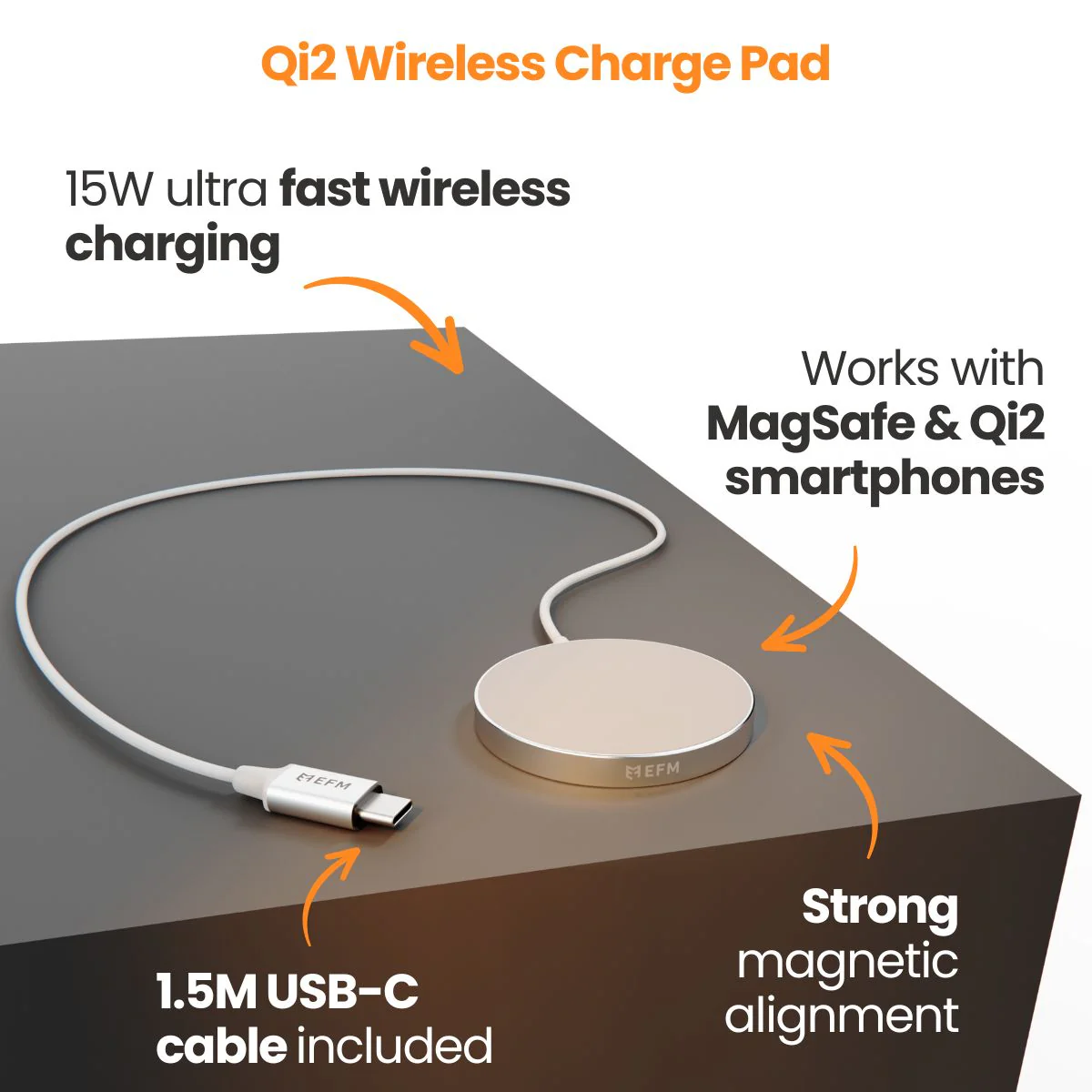 EFM Qi2 15W Wireless Charge Pad (Black) - Image 2