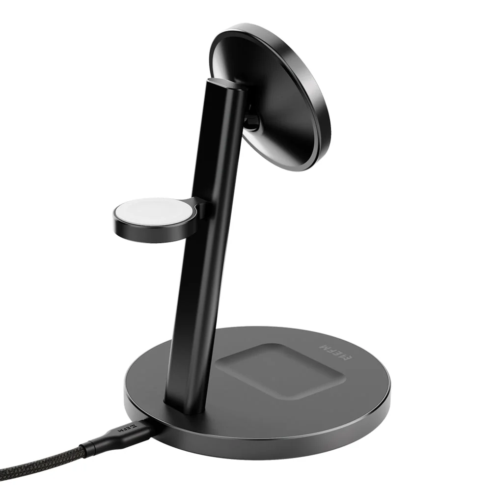 EFM Qi2 Trio Wireless Charge Stand with 5W MFi Apple Watch Charger Pad (Black) - Image 6