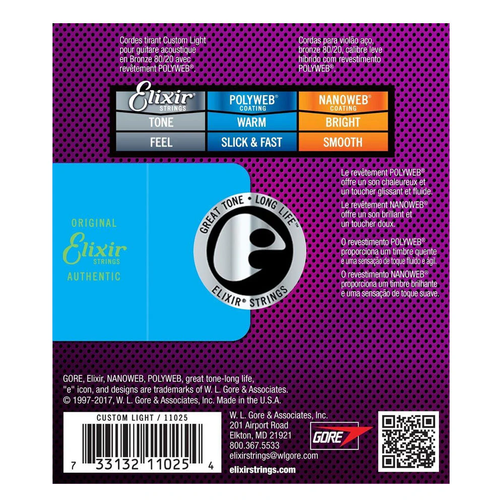 Elixir #11025 Acoustic Polyweb String 80/20 Bronze 11-52 Custom Light - Image 2