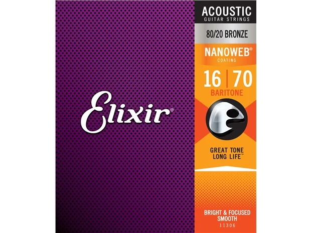 Elixir #11306 Acoustic Nanoweb 6 Guitar String Set 16-70 Baritone - Image 2
