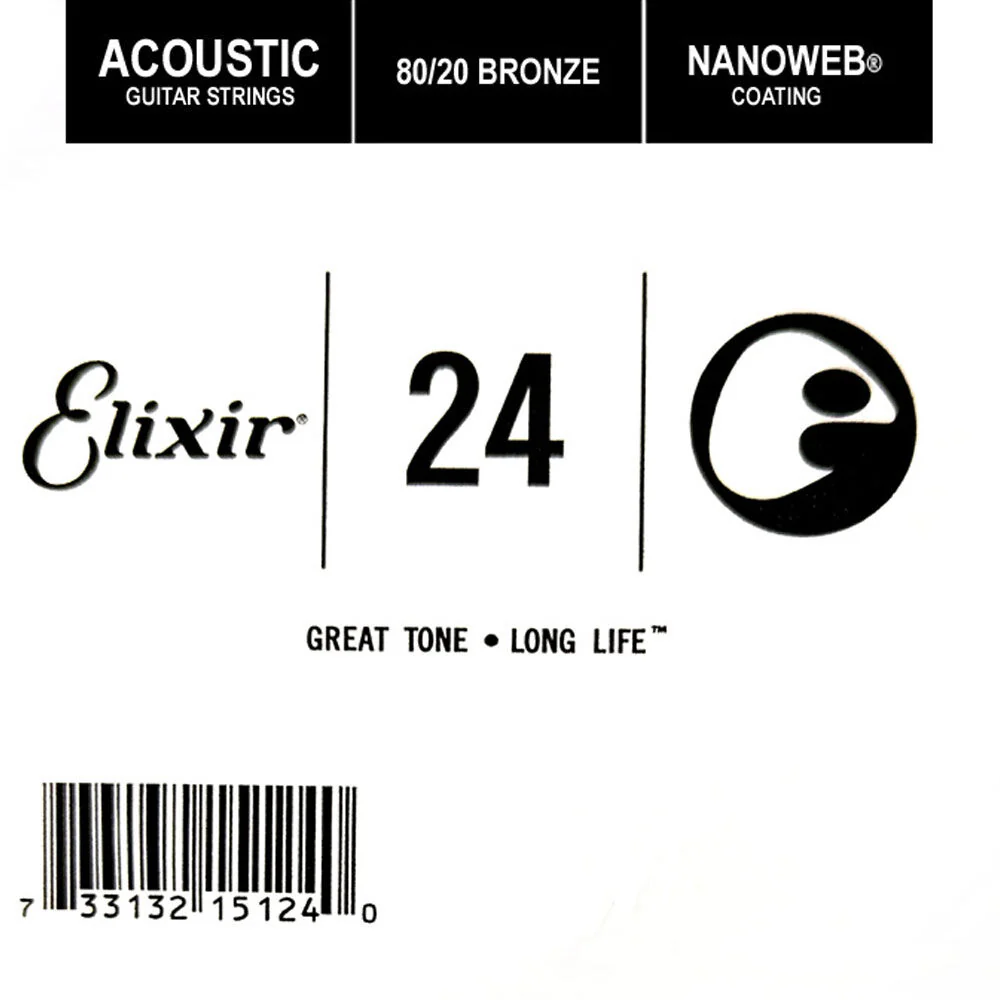 Elixir #15124 Acoustic Nanoweb Guitar 0.024 Single String 80/20 Bronze - Image 2