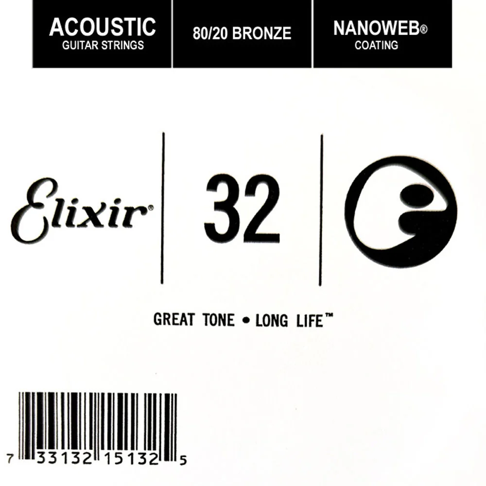 Elixir #15132 Acoustic Nanoweb Guitar 0.032 Single String 80/20 Bronze - Image 2