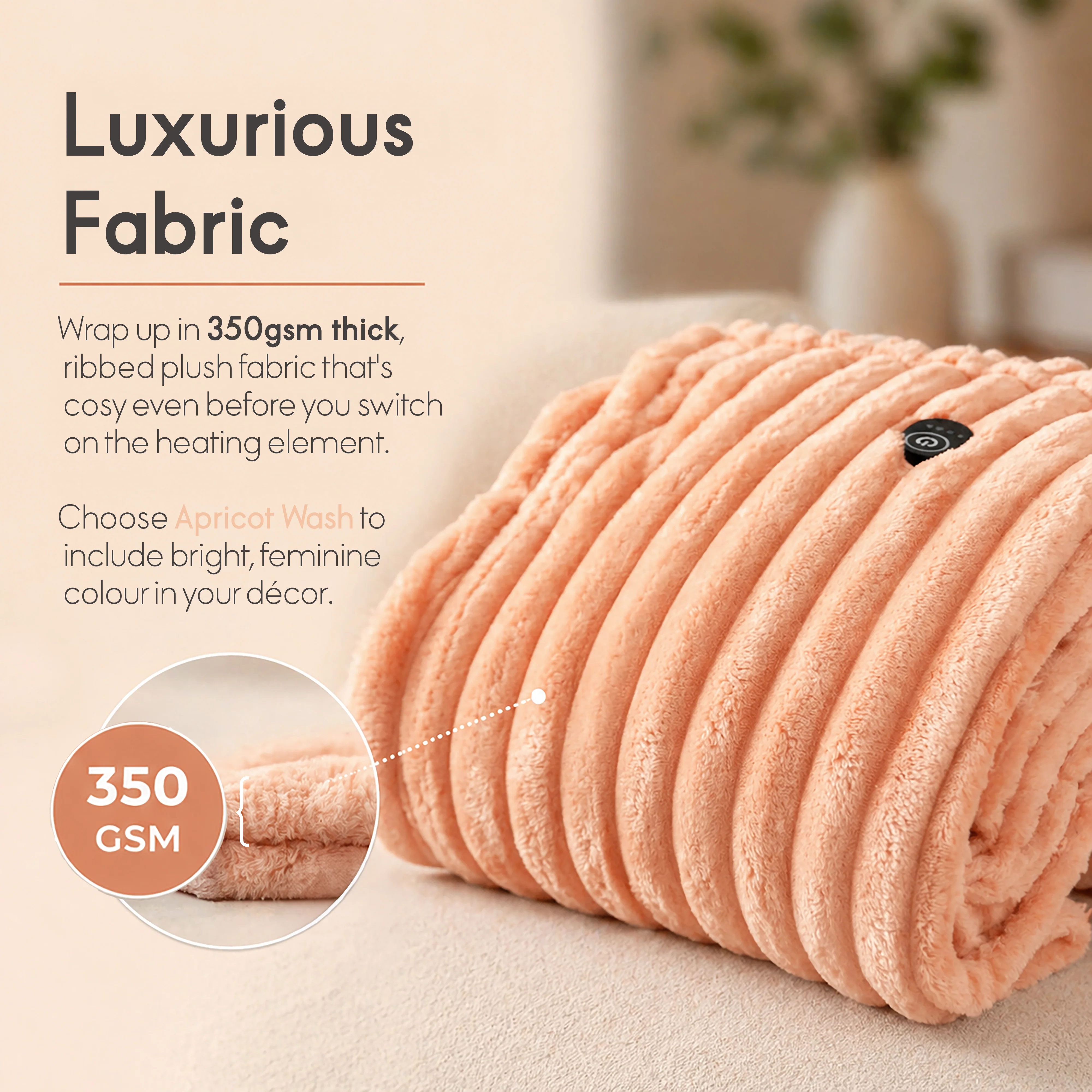 ELLE Heated Throw Blanket (Apricot Wash) - Image 10