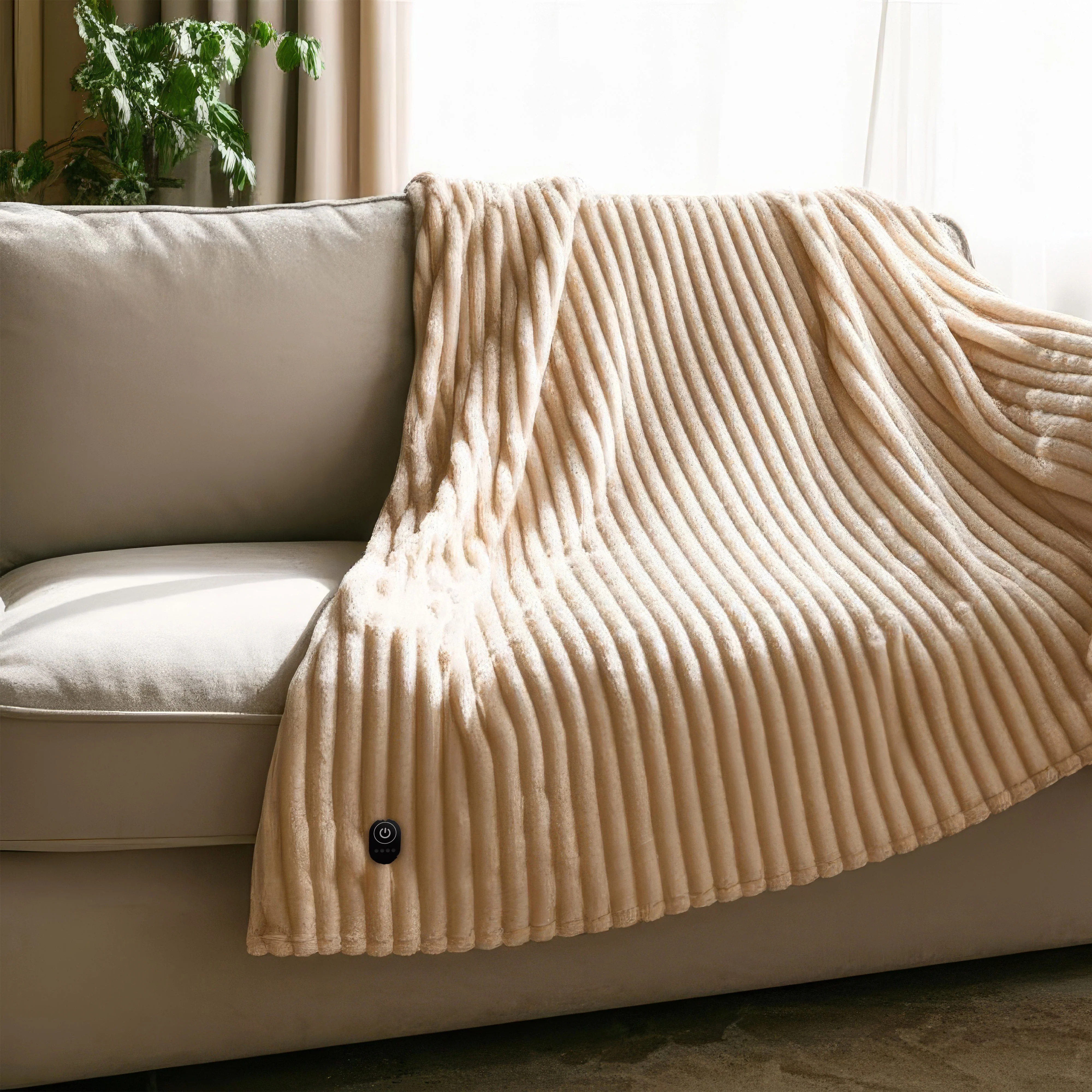 ELLE Heated Throw Blanket (Vanilla Cream) - Image 2