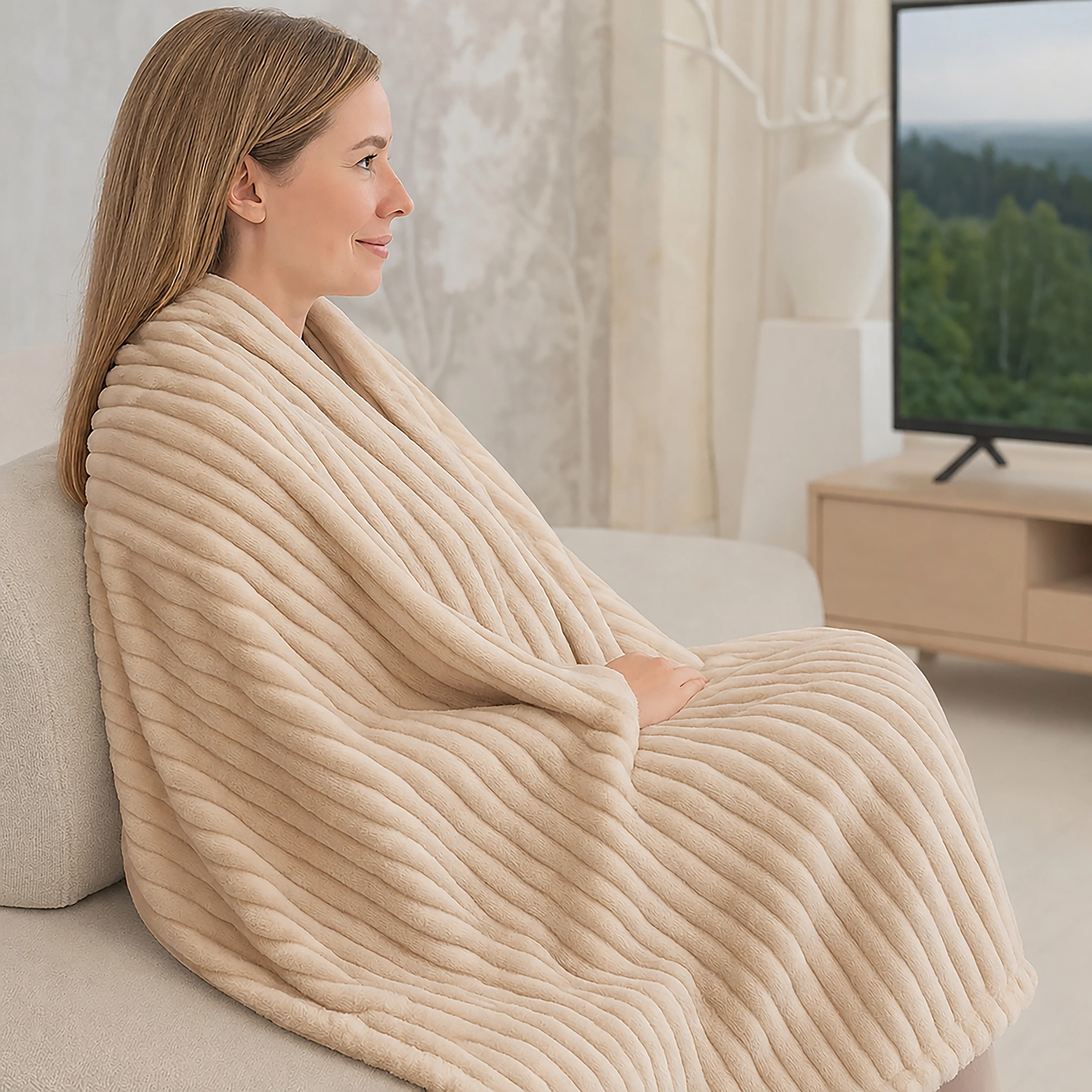 ELLE Heated Throw Blanket (Vanilla Cream) - Image 3
