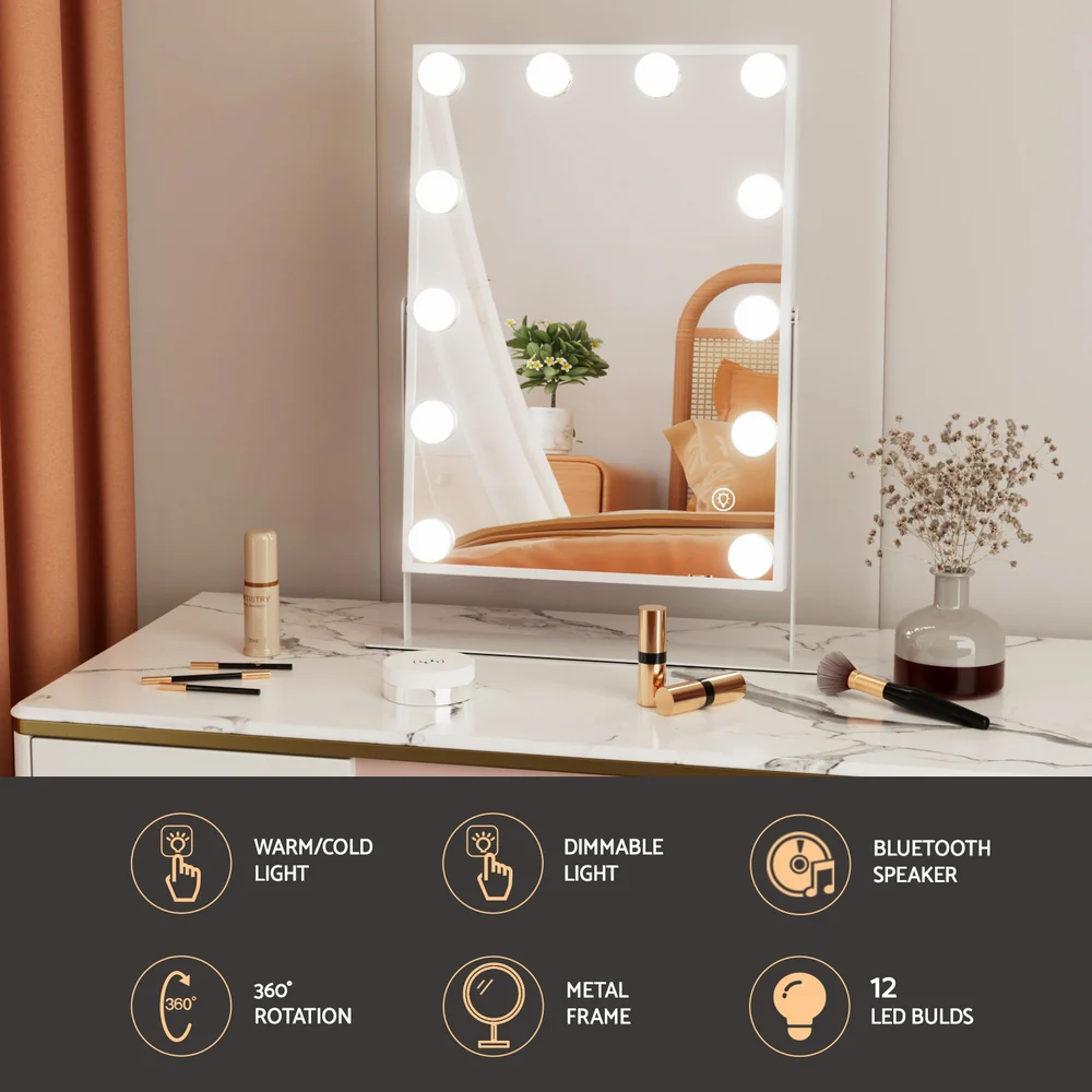 Embellir Bluetooth Makeup Mirror 30x40cm Hollywood Vanity with LED Light White - Image 5