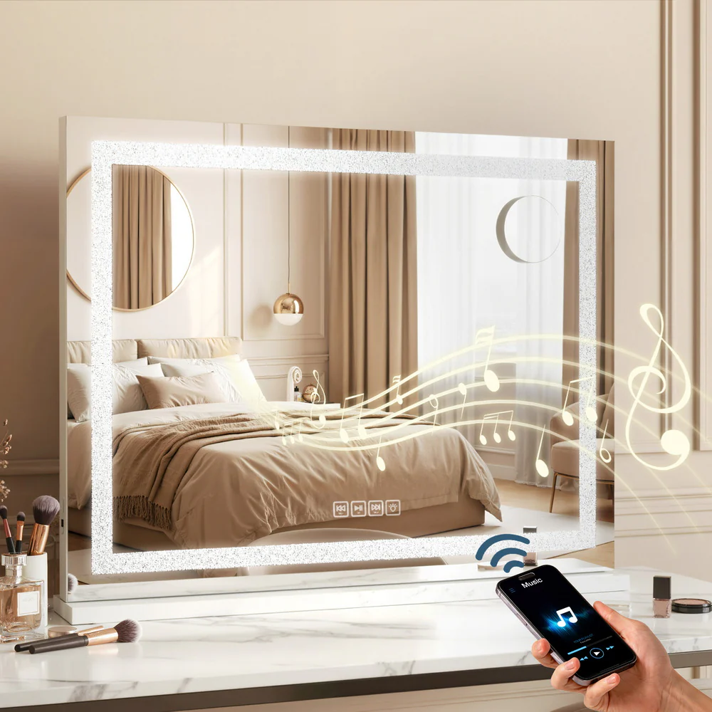 Embellir Bluetooth Makeup Mirror 58x46cm Hollywood Vanity with LED Light Crystal - Image 2