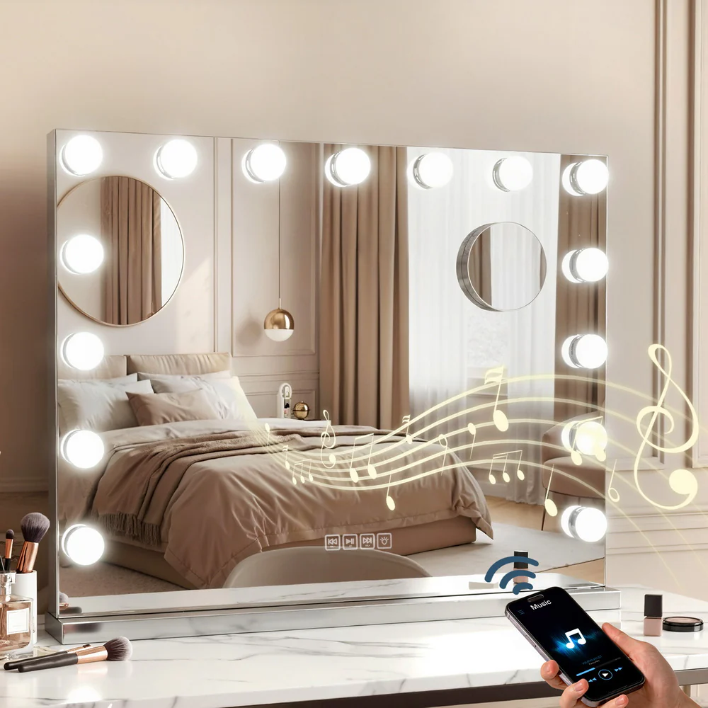 Embellir Bluetooth Makeup Mirror 58x46cm Hollywood Vanity with LED Light Wall - Image 2