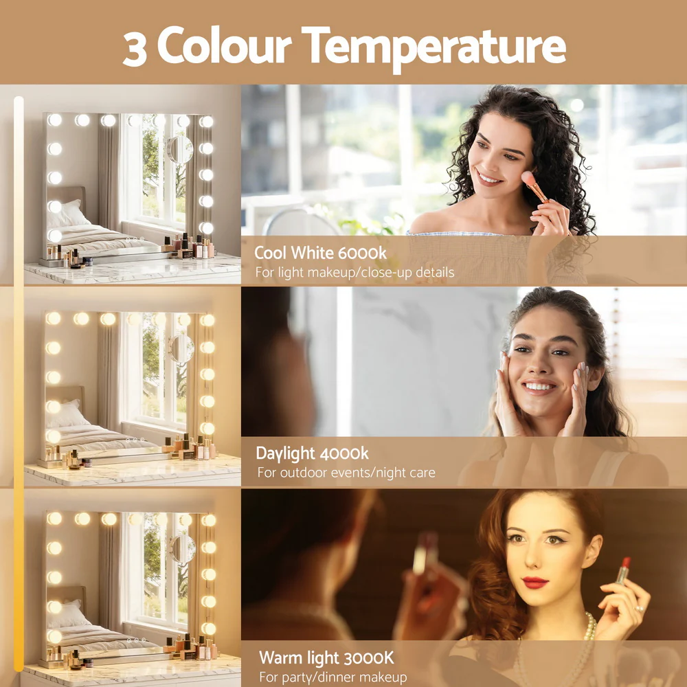 Embellir Bluetooth Makeup Mirror 58x46cm Hollywood Vanity with LED Light Wall - Image 5