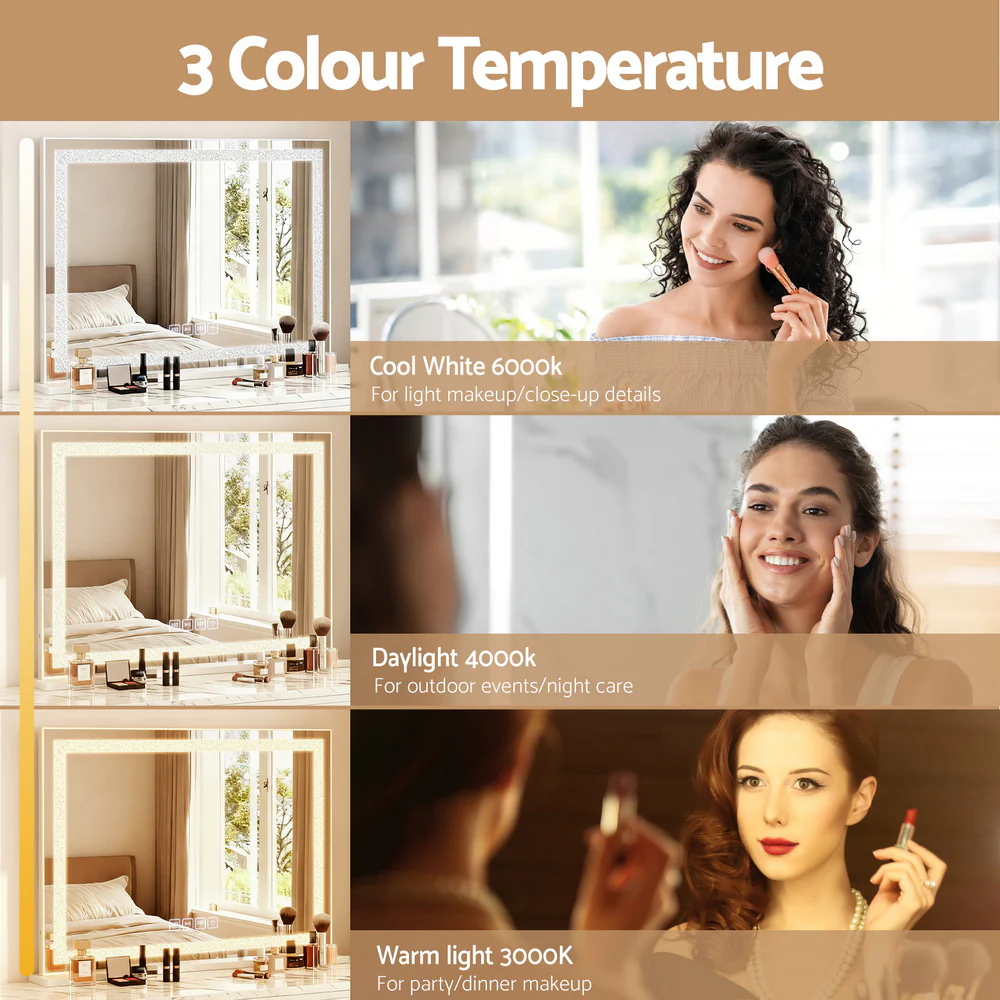 Embellir Bluetooth Makeup Mirror 80x58cm Hollywood Vanity with LED Light Crystal - Image 5