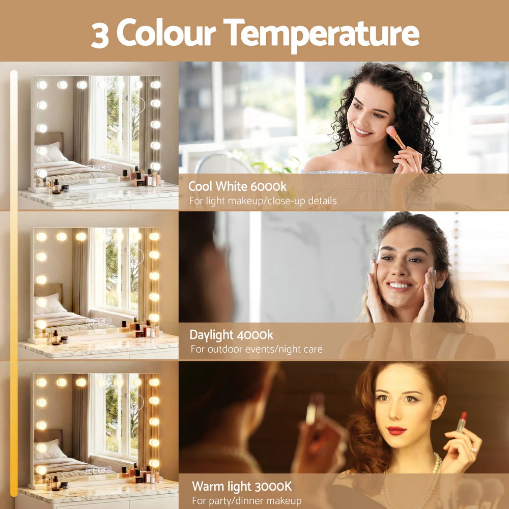 Embellir Bluetooth Makeup Mirror 80x58cm Hollywood Vanity with LED Light Wall - Image 5