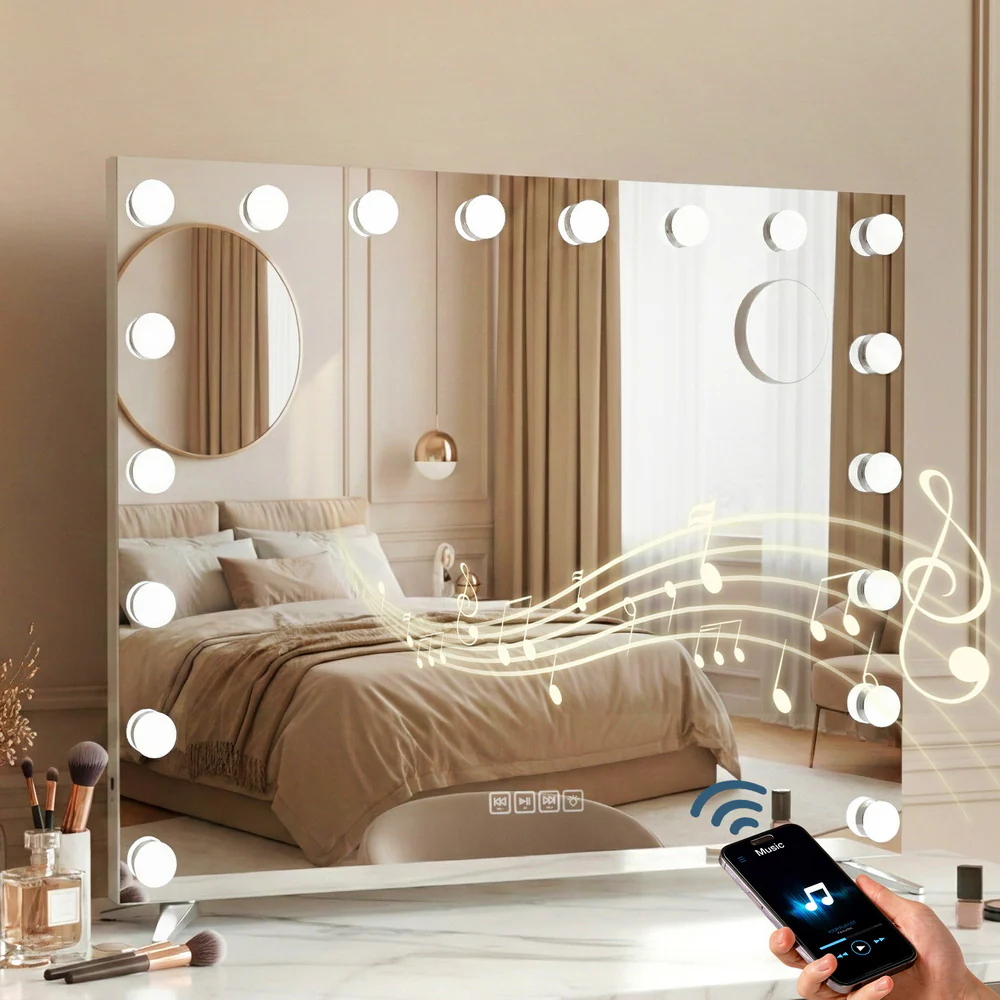 Embellir Bluetooth Makeup Mirror 80x65cm Hollywood Vanity with LED Light Wall - Image 2