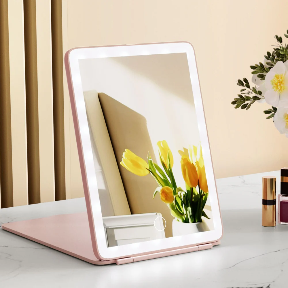 Embellir Compact Makeup Mirror w/ LED Light Portable Foldable Travel Beauty Pink - Image 2