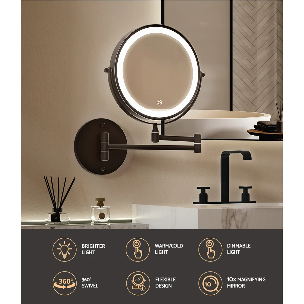 Embellir Extendable Makeup Mirror 10X Magnifying Double-Sided Bathroom Brown - Image 5