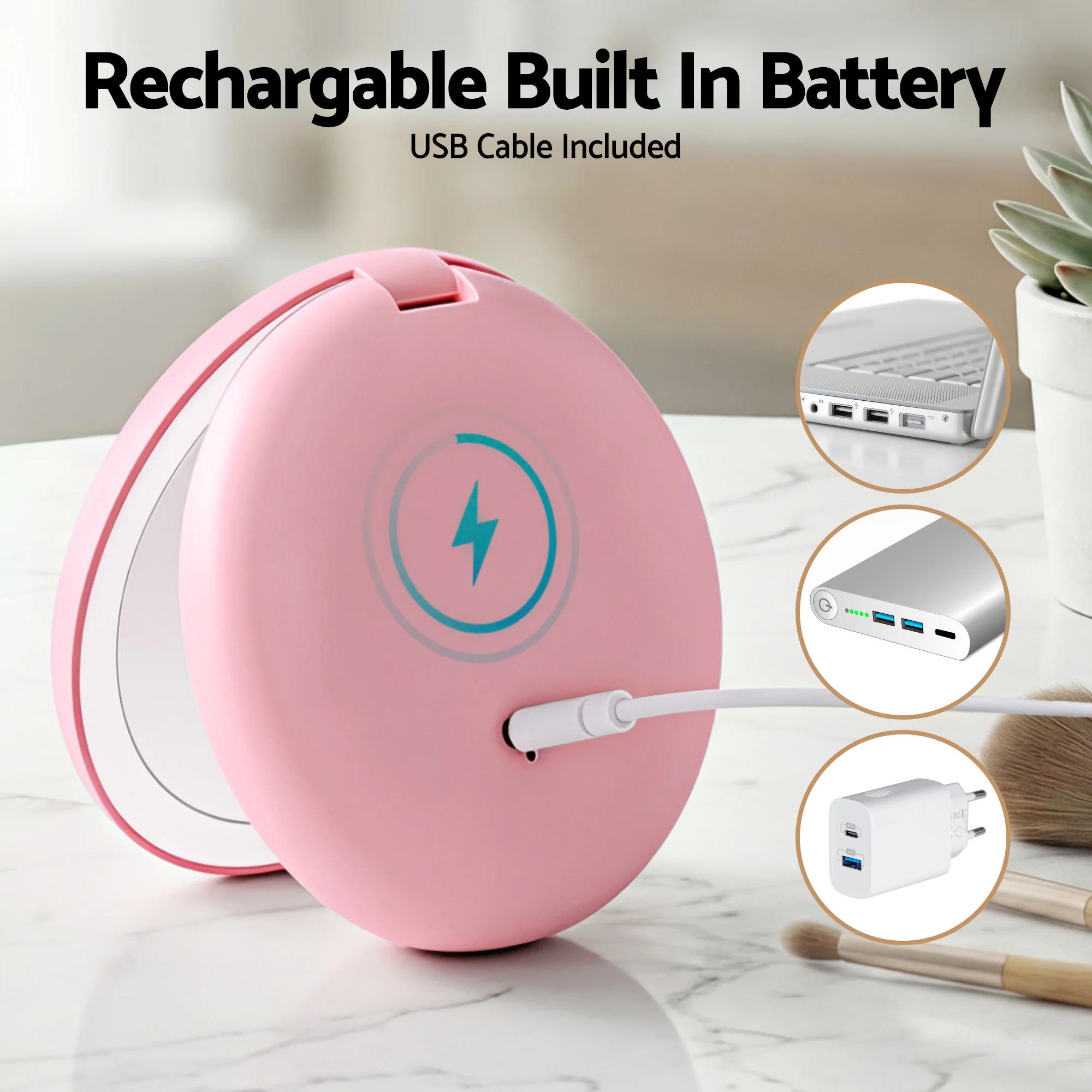 Embellir LED Compact Mirror Lighted Travel Makeup Mirror Pocket-Sized 1x 10x Magnification Round Pink - Image 8