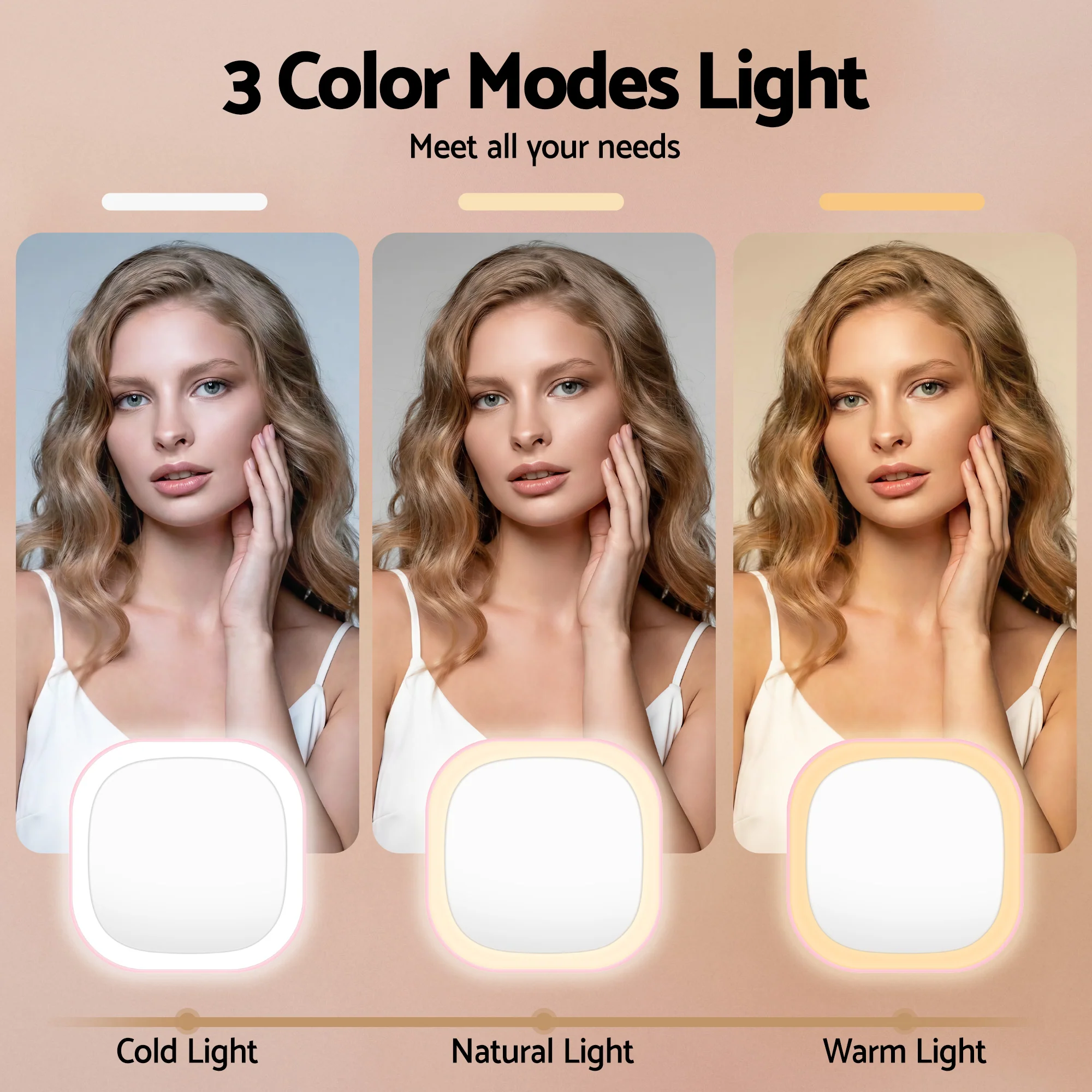 Embellir LED Compact Mirror Lighted Travel Makeup Mirror Pocket-Sized 1x 10x Magnification Square Pink - Image 6