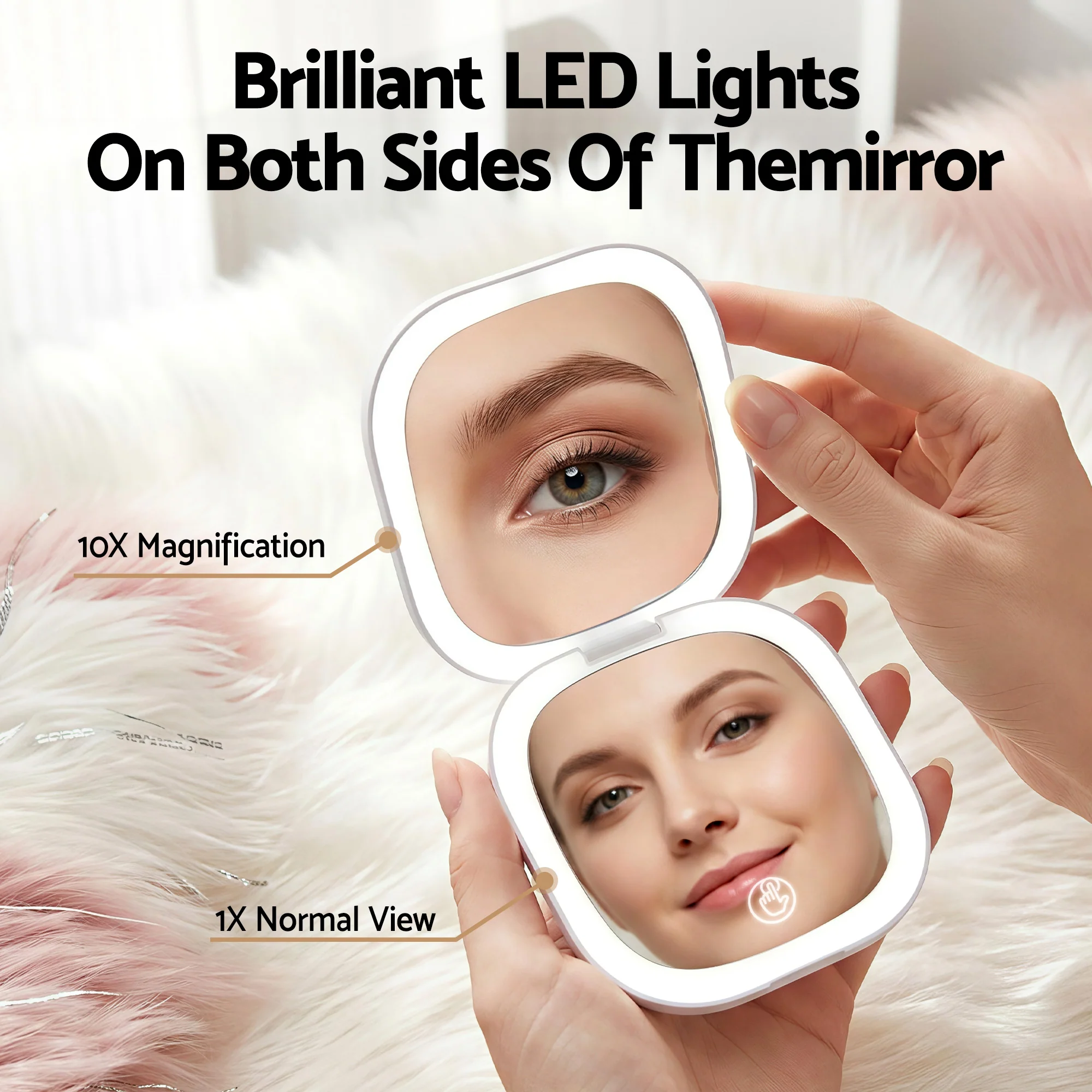 Embellir LED Compact Mirror Lighted Travel Makeup Mirror Pocket-Sized 1x 10x Magnification Square White - Image 5