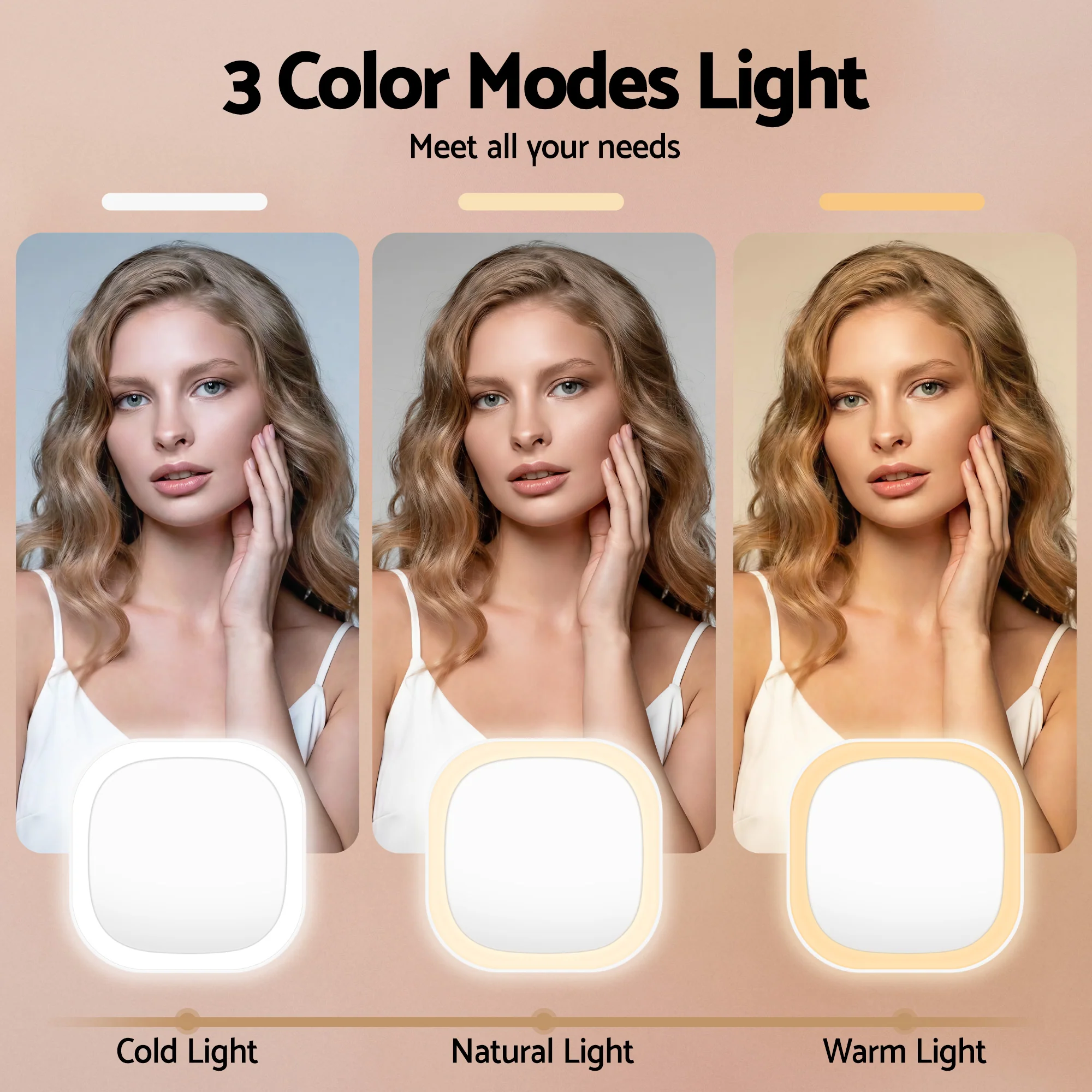 Embellir LED Compact Mirror Lighted Travel Makeup Mirror Pocket-Sized 1x 10x Magnification Square White - Image 6