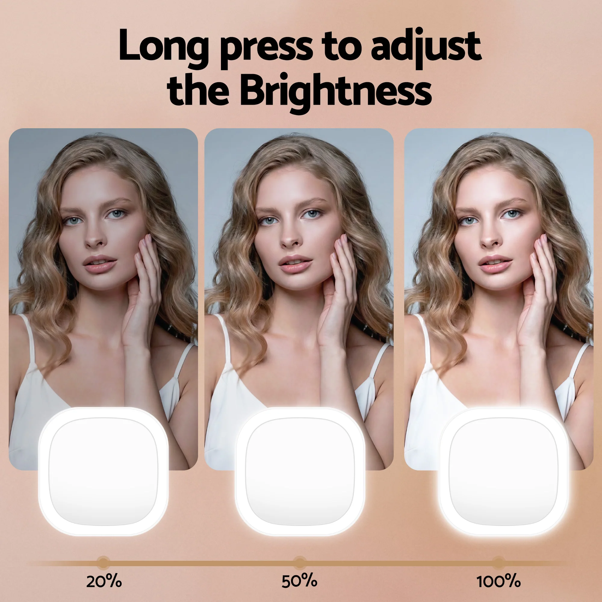 Embellir LED Compact Mirror Lighted Travel Makeup Mirror Pocket-Sized 1x 10x Magnification Square White - Image 7
